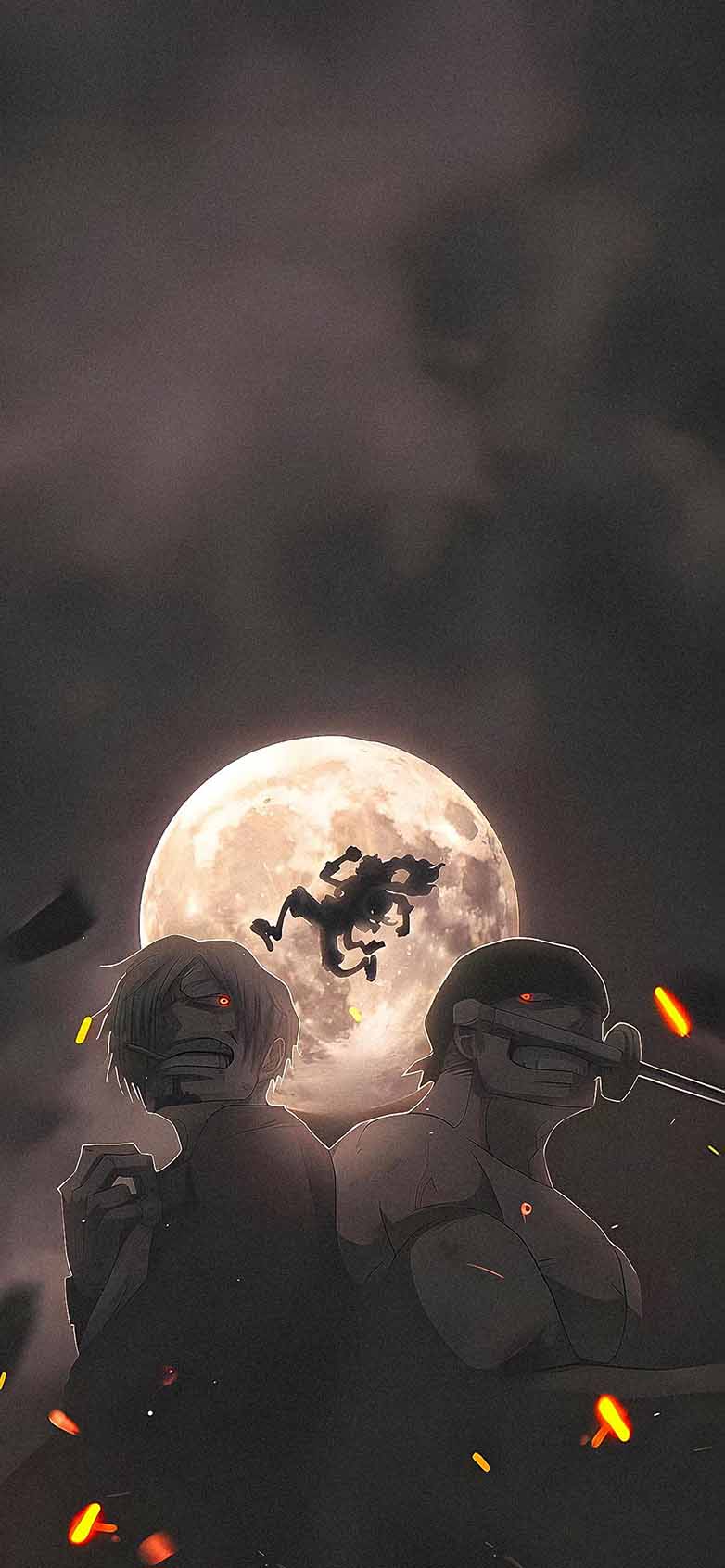 One Piece Zoro Sanji Luffy Full Moon Night Wallpaper iPhone HD
