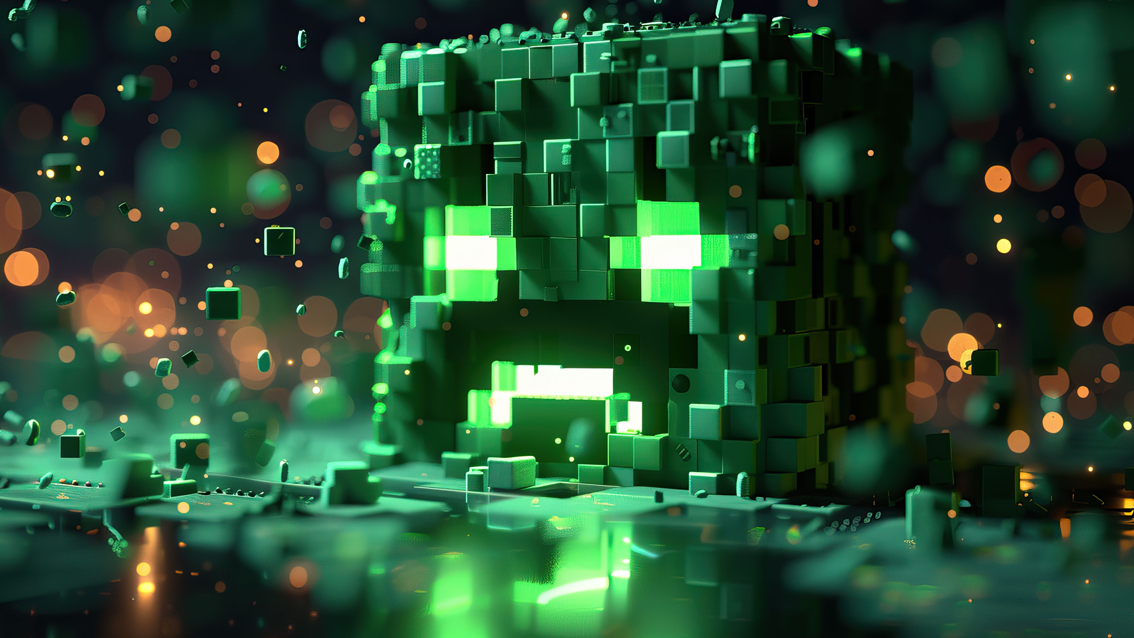 Wallpaper green, game, minecraft, creeper, cube, AI Art, AI ART for mobile and desktop, section ии арт, resolution 3840x2160