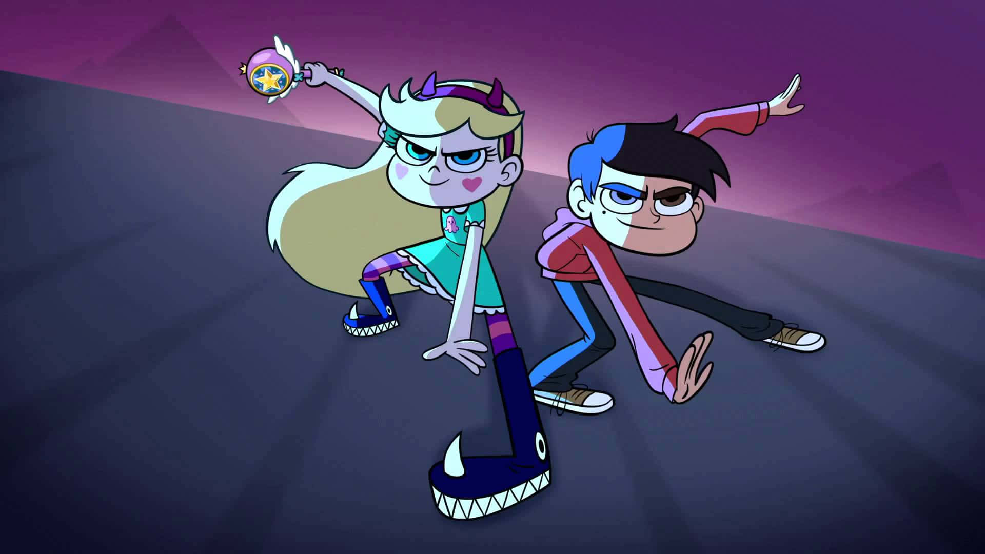 Download Caption: Star Butterfly and Marco Diaz in Star Vs. The Forces of Evil magical adventure