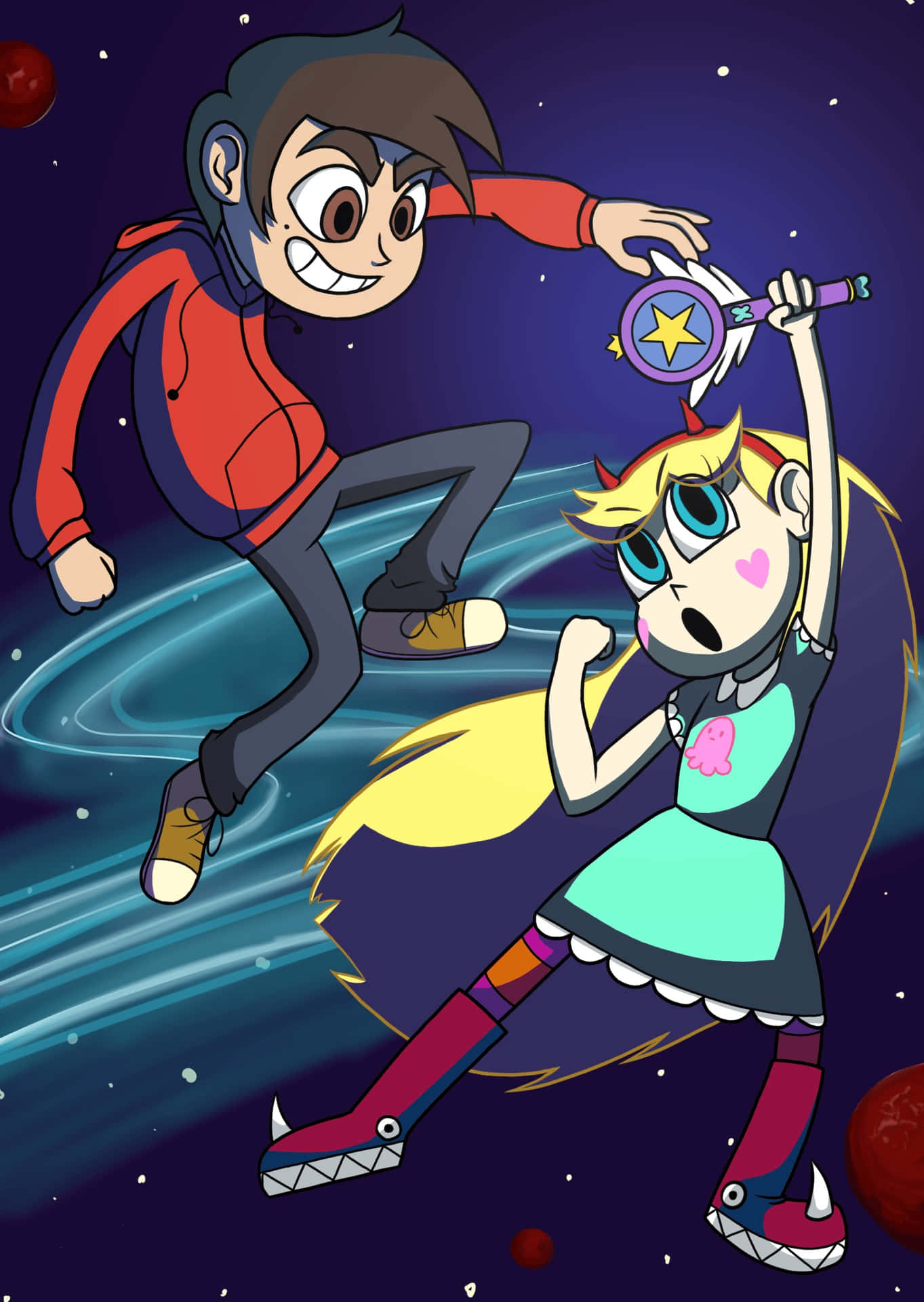 Download Star Butterfly and Marco Diaz from Star Vs. The Forces Of Evil in a colorful and magical background