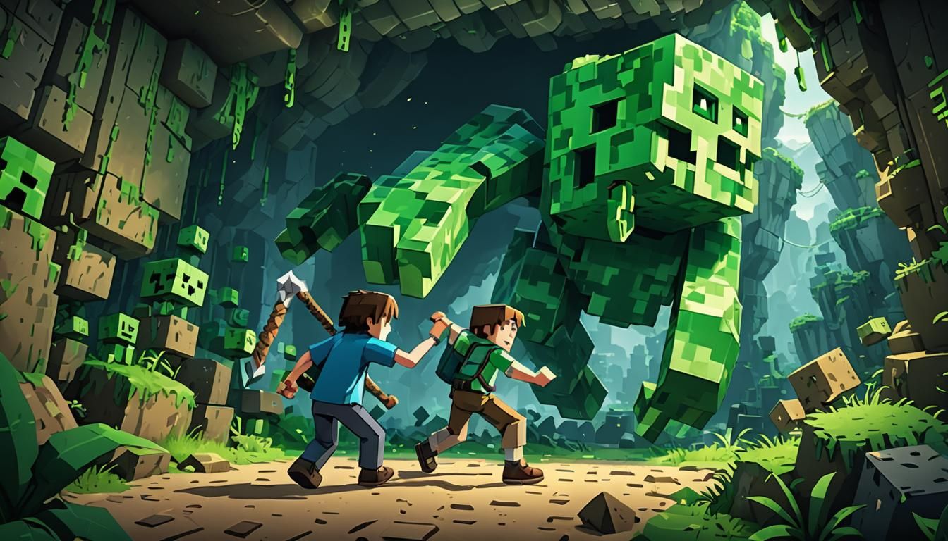 Steve vs Creeper: Minecraft in Ghibli Style