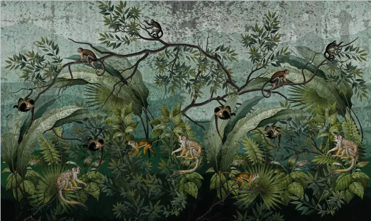 Custom Southeast Asian forest monkey animal wallpaper for living room TV background 3D wall sticker mural wallpaper home decor