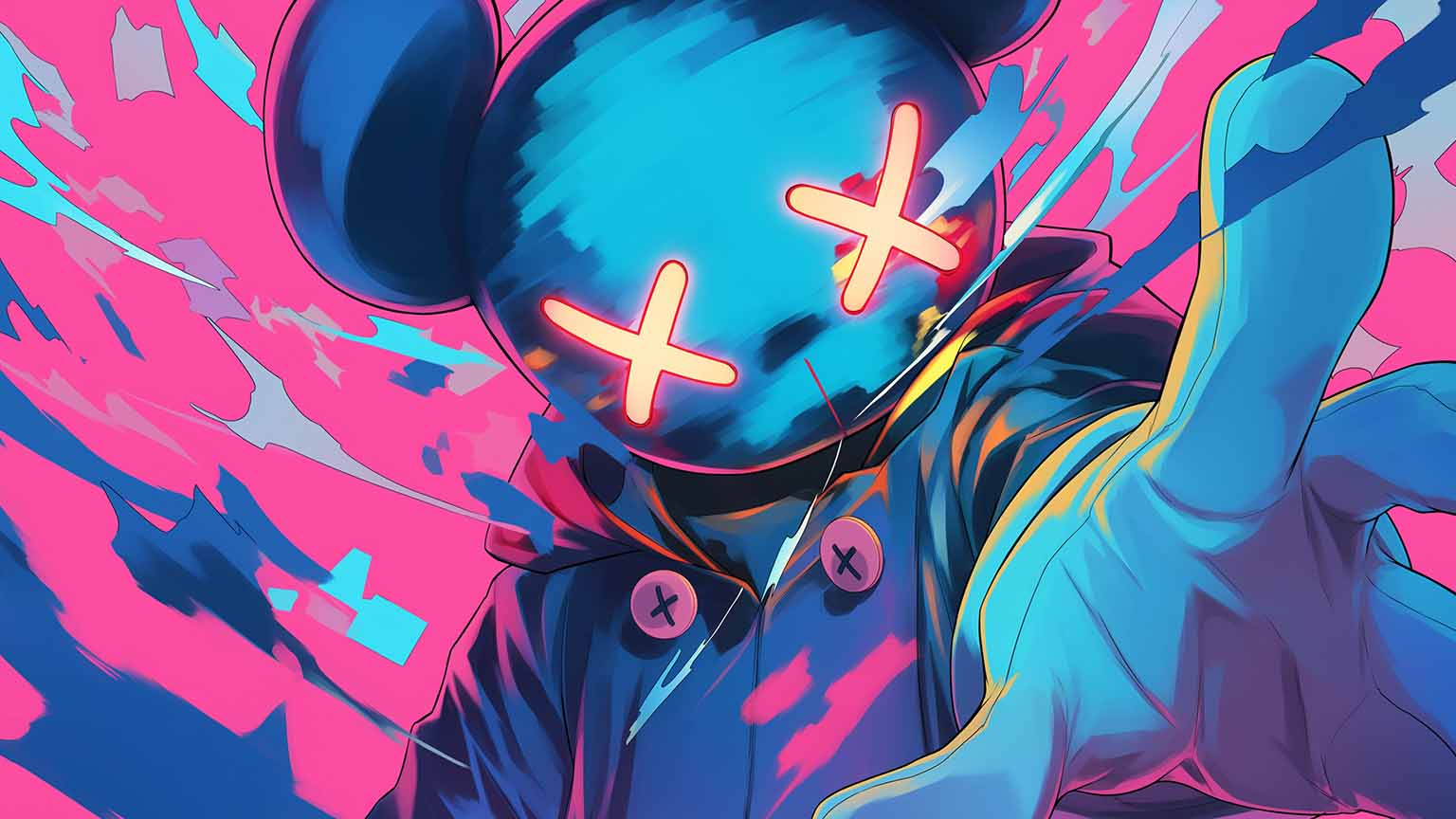 KAWS Stylized Neon Desktop Wallpaper KAWS Wallpaper