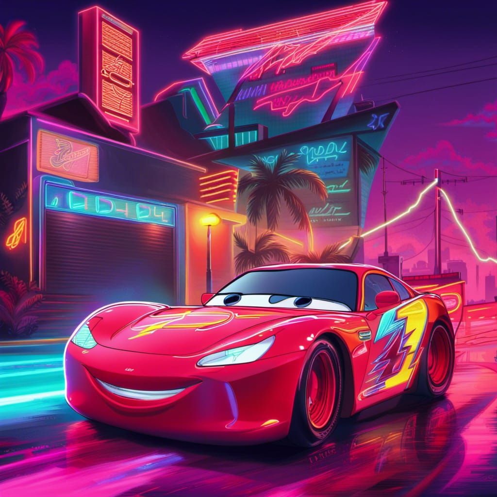 Lightning Mcqueen McQueen in Synthwave Neon Styl