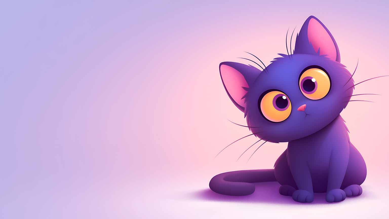 Cute Cat Big Eyes Purple Gradient Desktop Wallpaper 4K