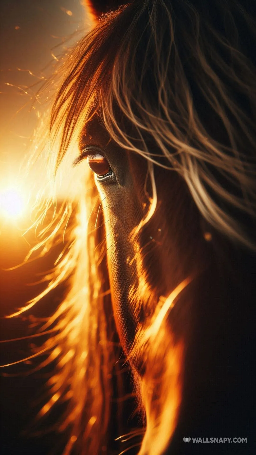 Cinematic horse portrait morning glow phone wallpaper