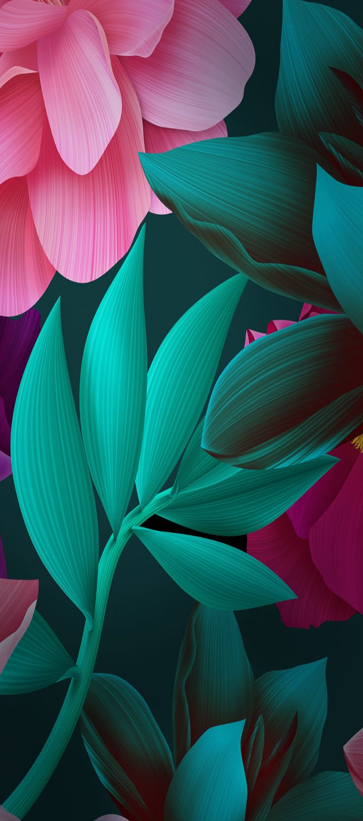 iOS 11, iPhone X, green, black, pink, floral, plant, simple, abstract, apple, wallpaper, iphone 8, clean, beauty, colour, iOS, minimal