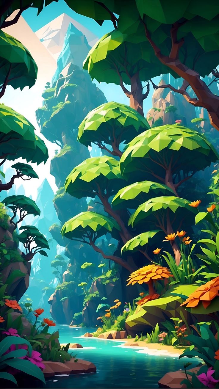 Wallpaper cartoons, jungle, river, nature, Art 4K by ♤CRISTIAN♧¿. Download wallpaper cartoons, jungle, river, nature for free