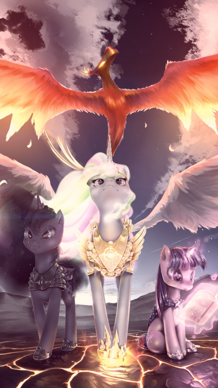 Phone wallpaper: Phoenix, Tv Show, My Little Pony: Friendship Is Magic, Princess Celestia, Princess Luna, Twilight, Magic, My Little Pony, Twilight Sparkle 1109266