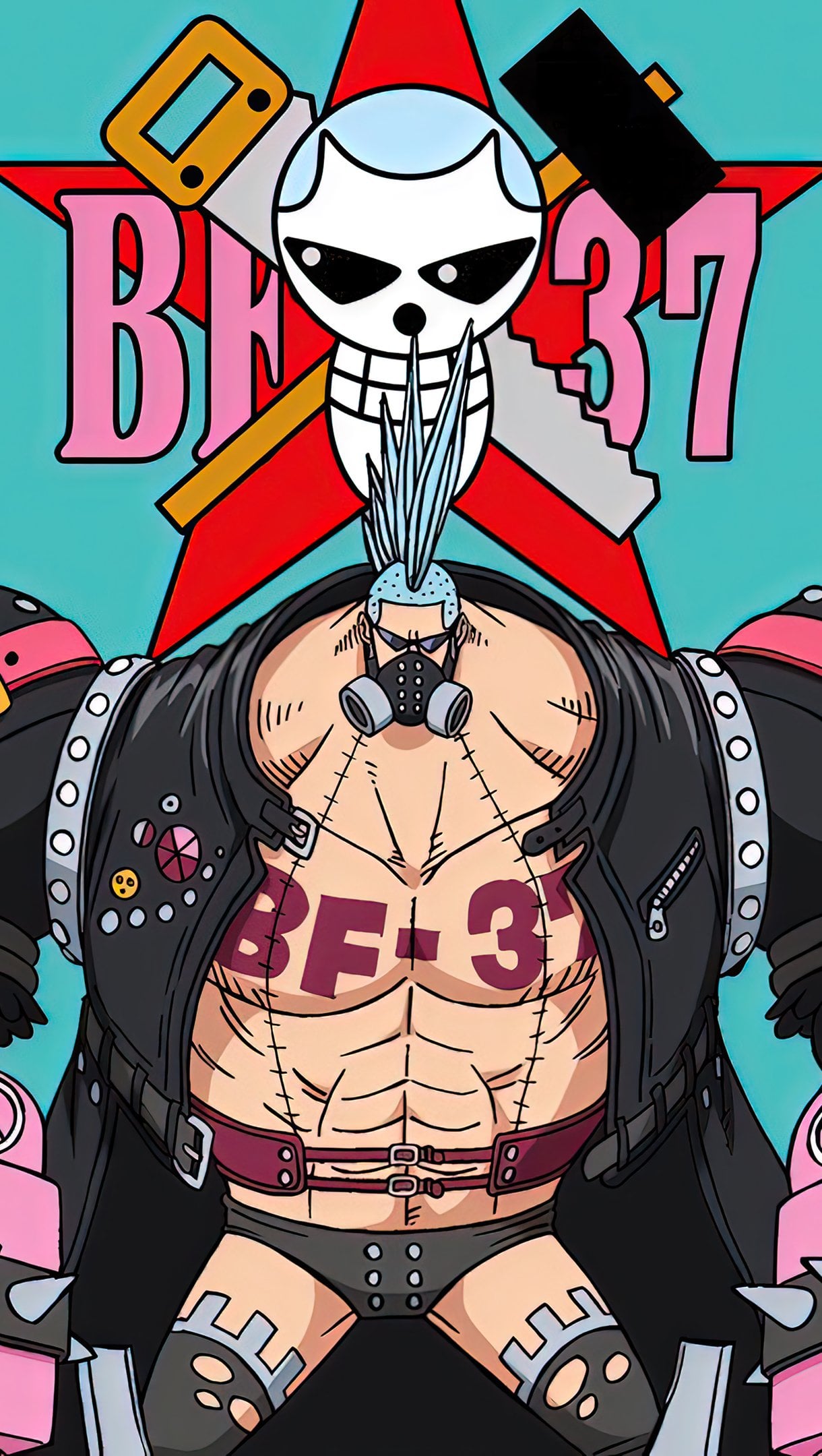 Franky One Piece Red Anime Wallpaper 4k for iPhone and Mobile Phone