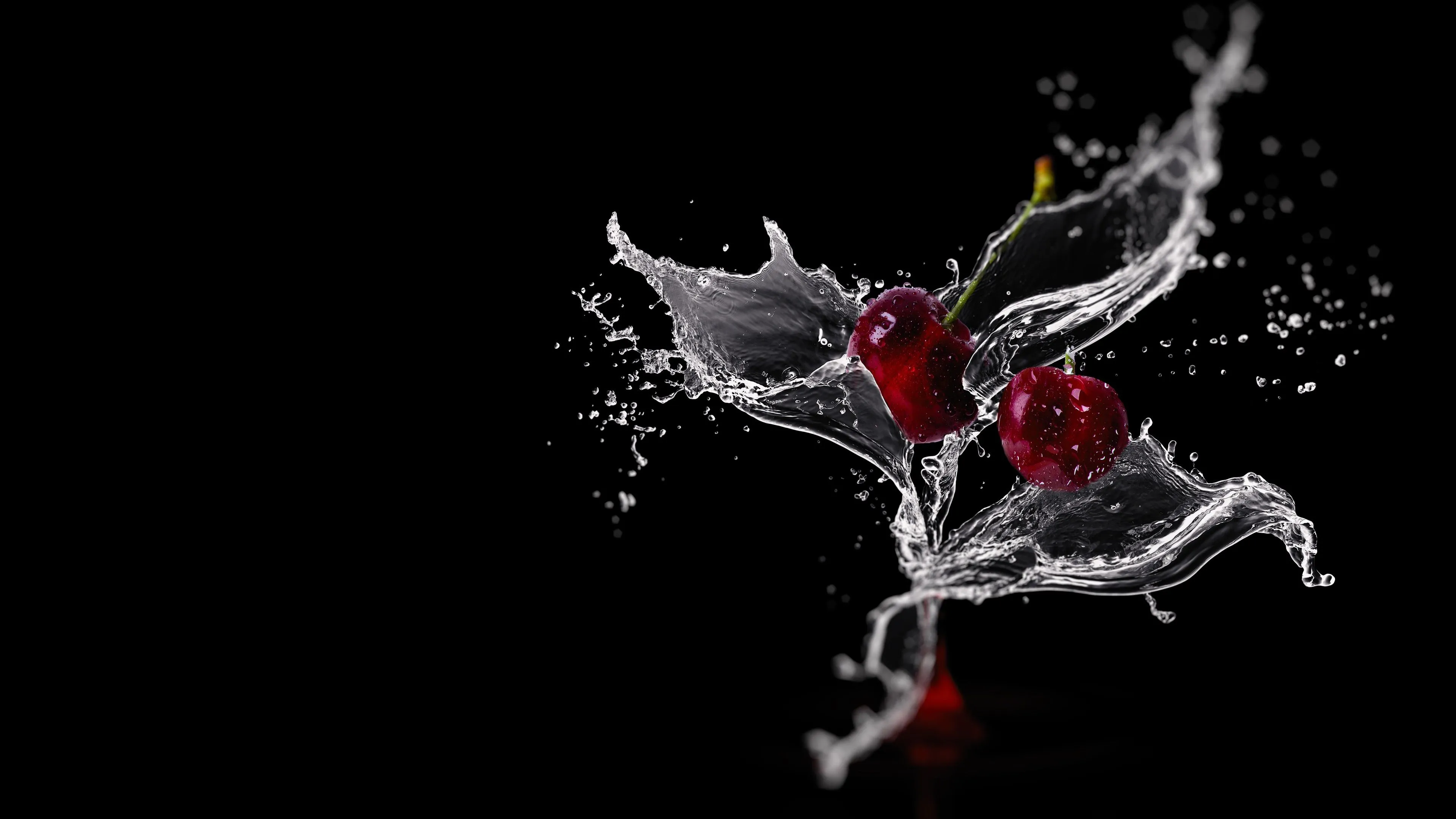 Wallpaper Cherry splash water, black background 3840x2160 UHD 4K Picture, Image
