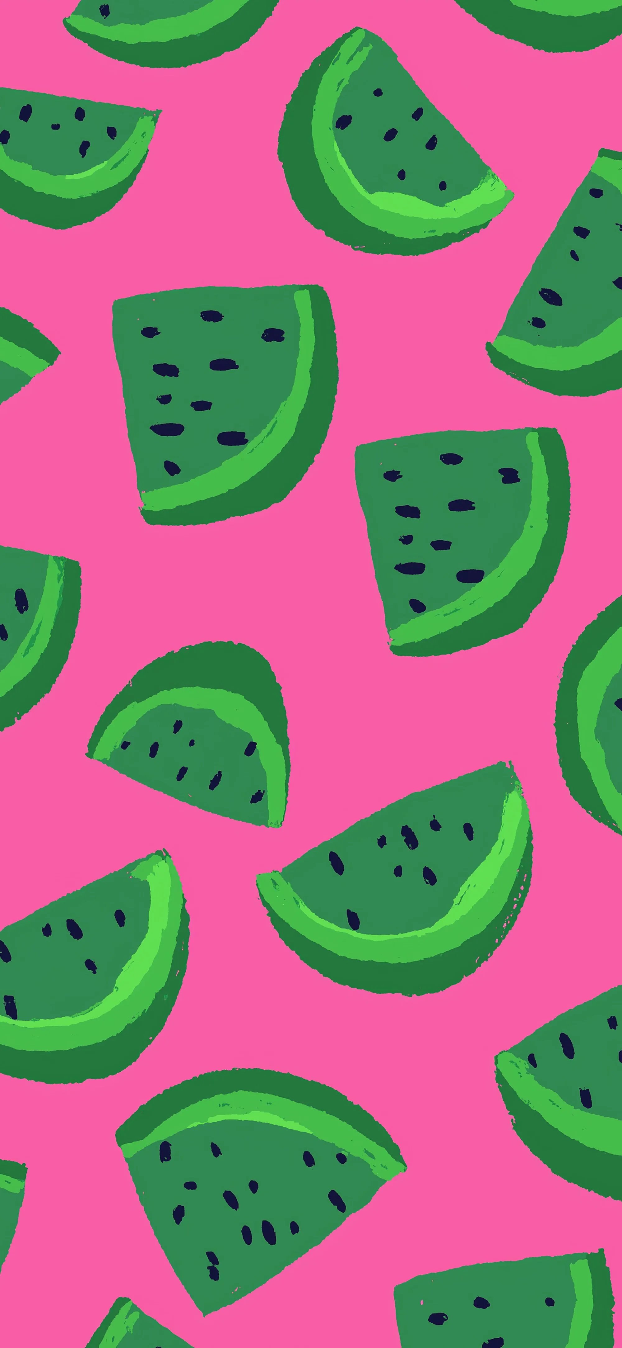Green Watermelon Slices Pink Background Wallpaper iPhone HD