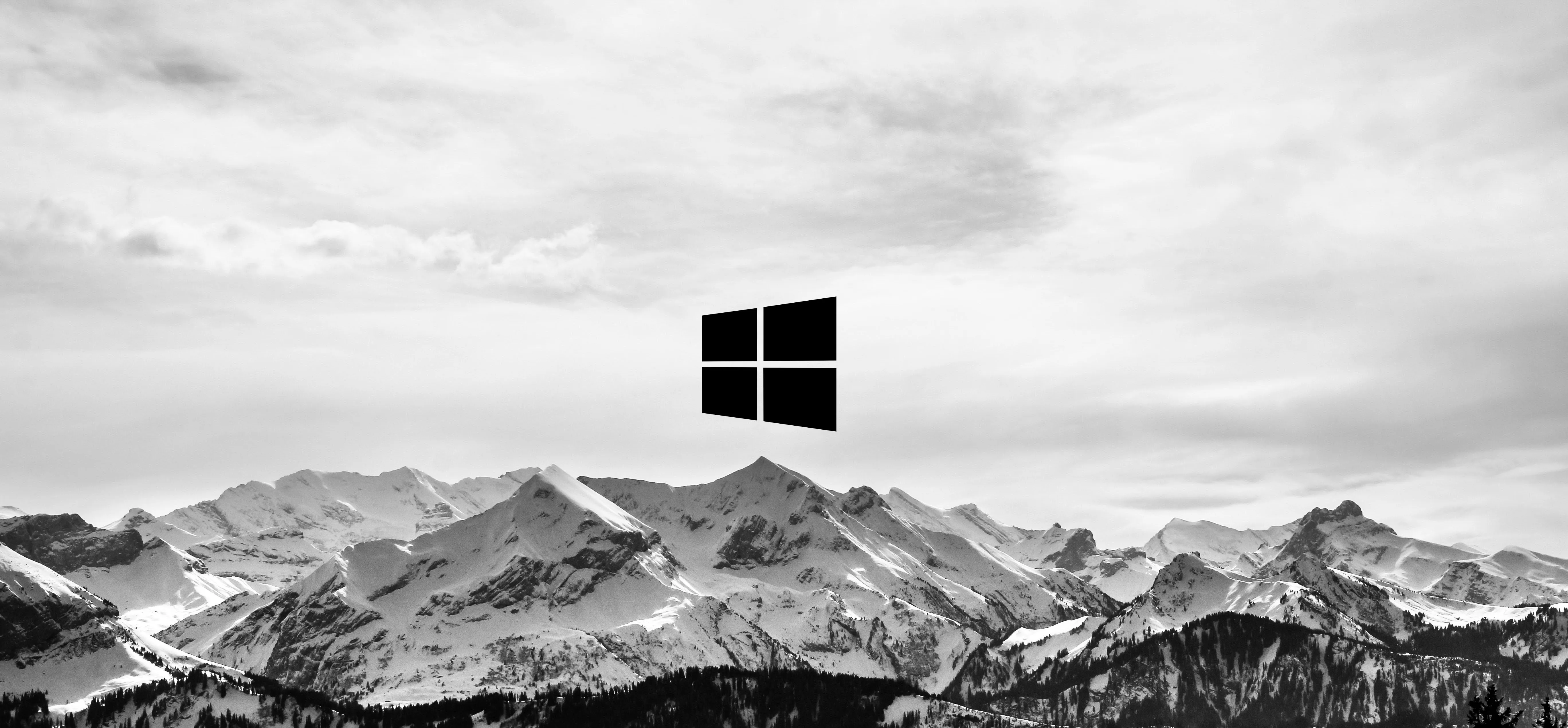 Windows, Microsoft, Logo, Hd, Computer, 4K, 5K, Nature, Mountains, Snow, Winter, Monochrome, Black And White, HD Wallpaper