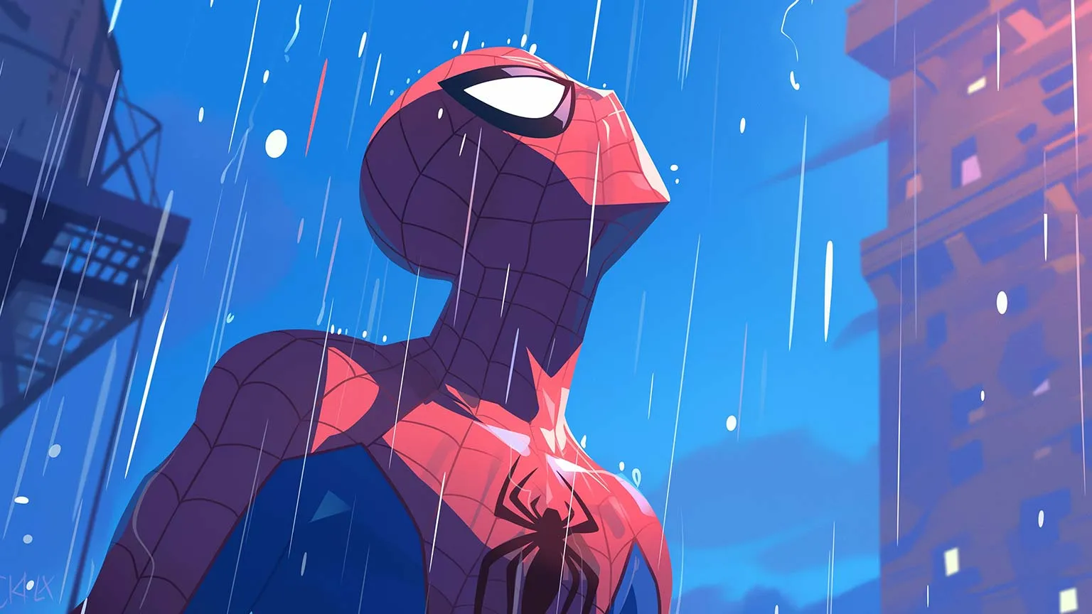 Spider Man In Rain Cartoons Desktop Wallpaper