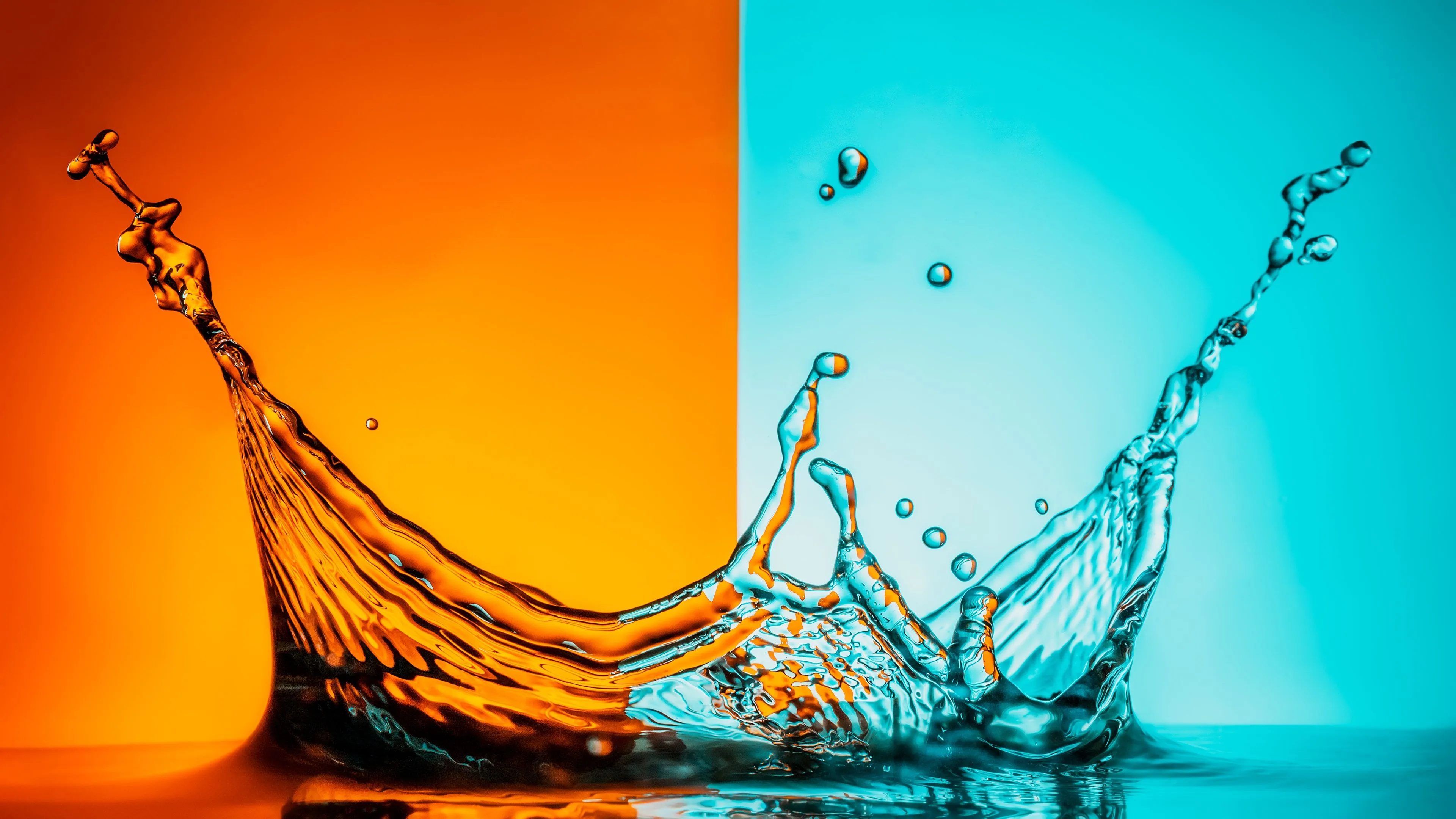 Splash Wallpaper 4K, Water, Orange background, Macro