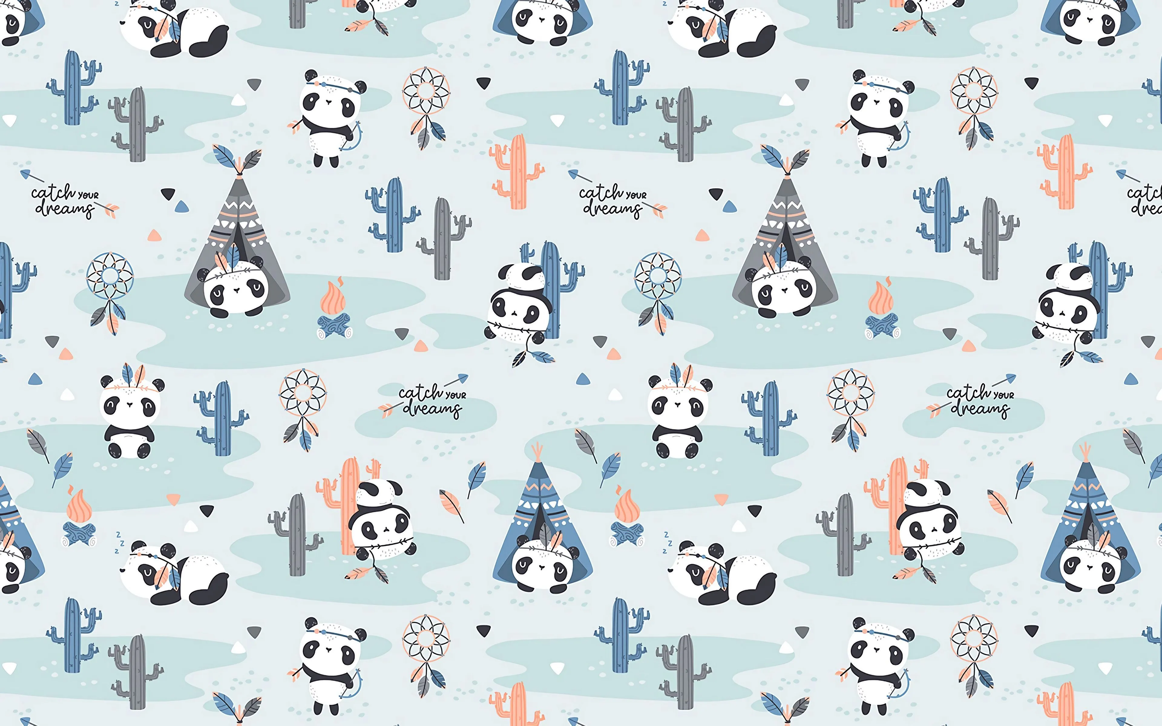 Download wallpaper 3840x2400 pandas, pattern, cute, funny 4k ultra HD 16:10 HD background
