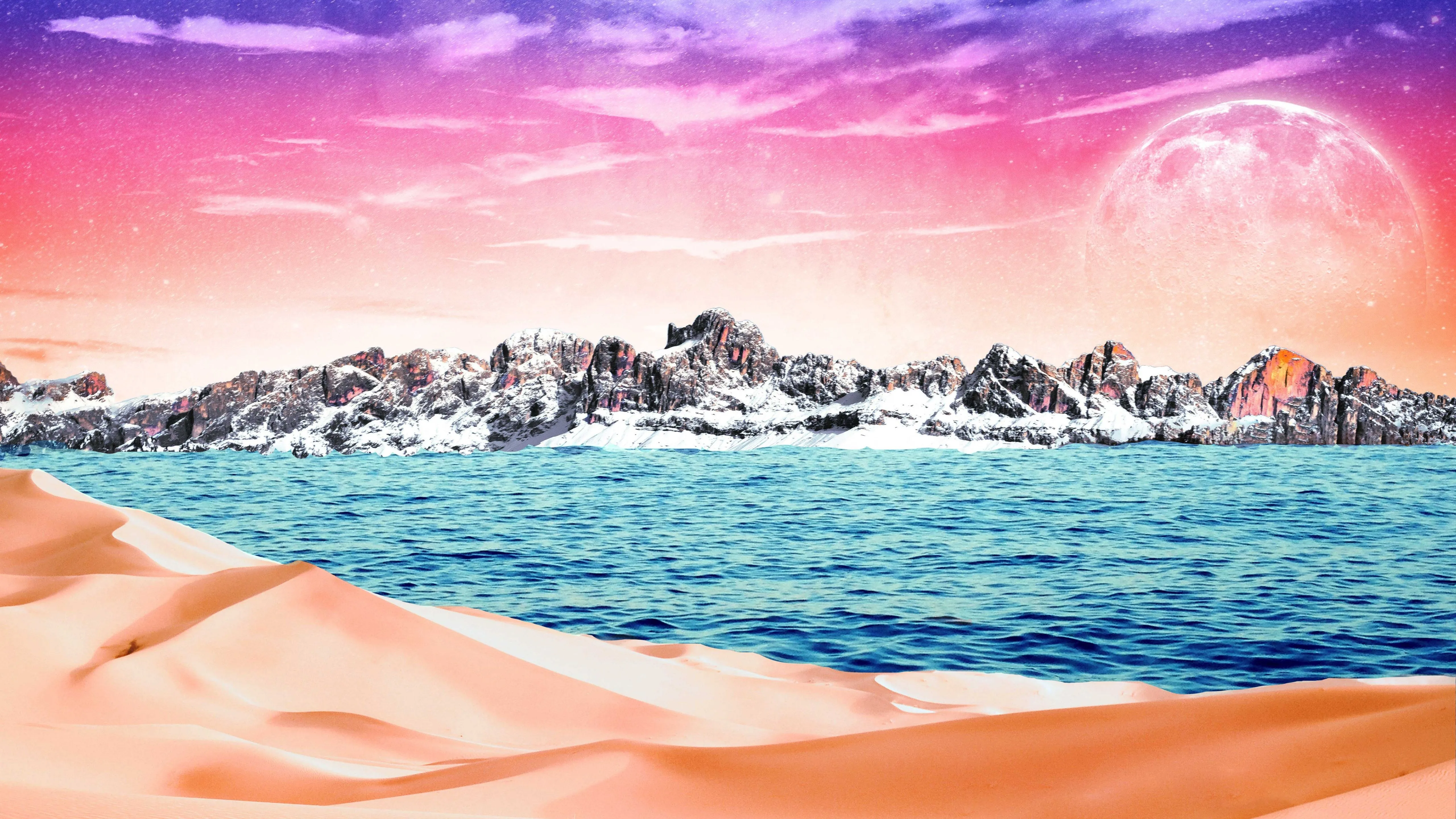 Mountains Wallpaper 4K, Desert, Sea, Collage, Sunny day