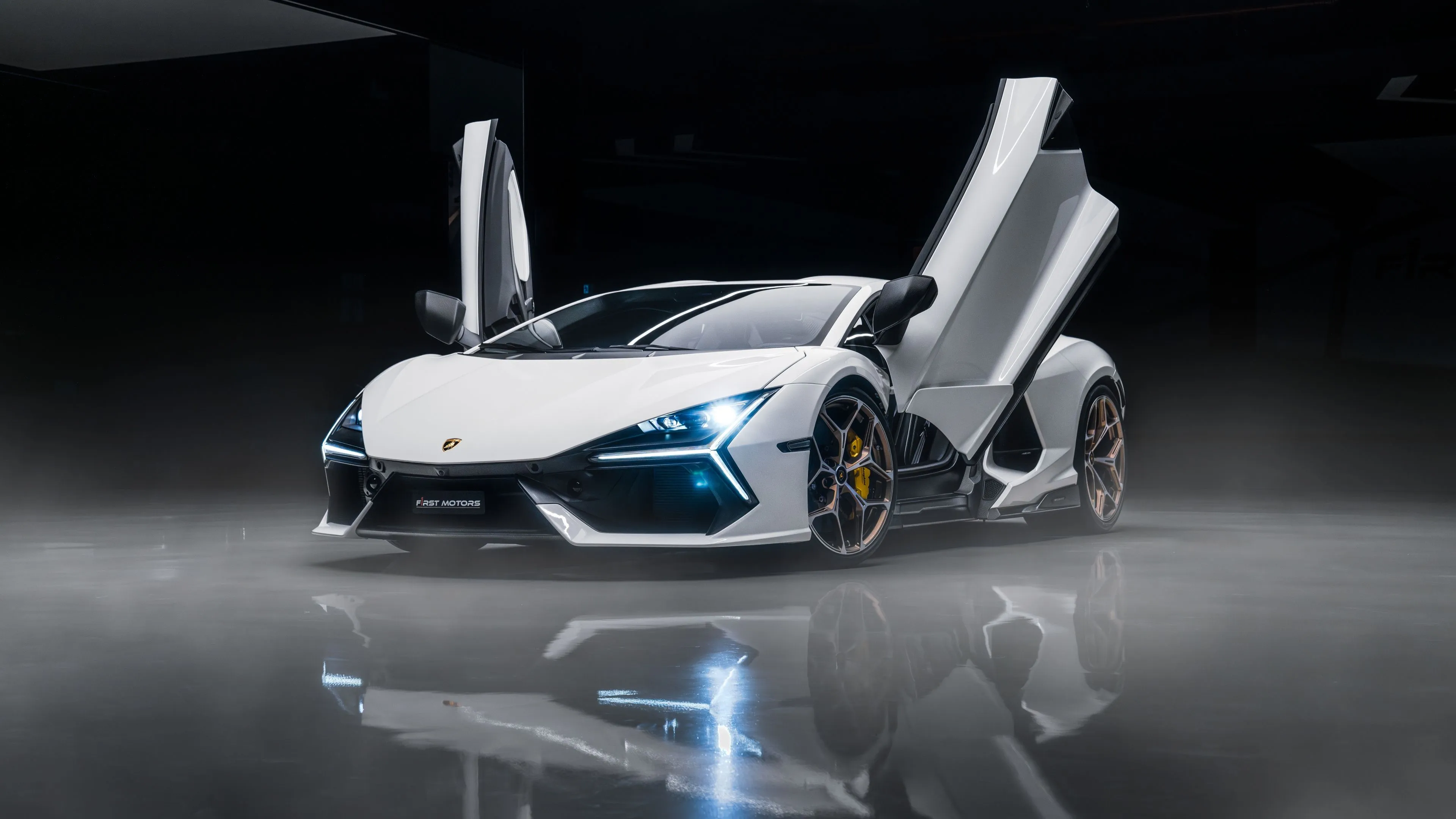 Lamborghini Revuelto Wallpaper 4K, Dark background, White cars, 5K