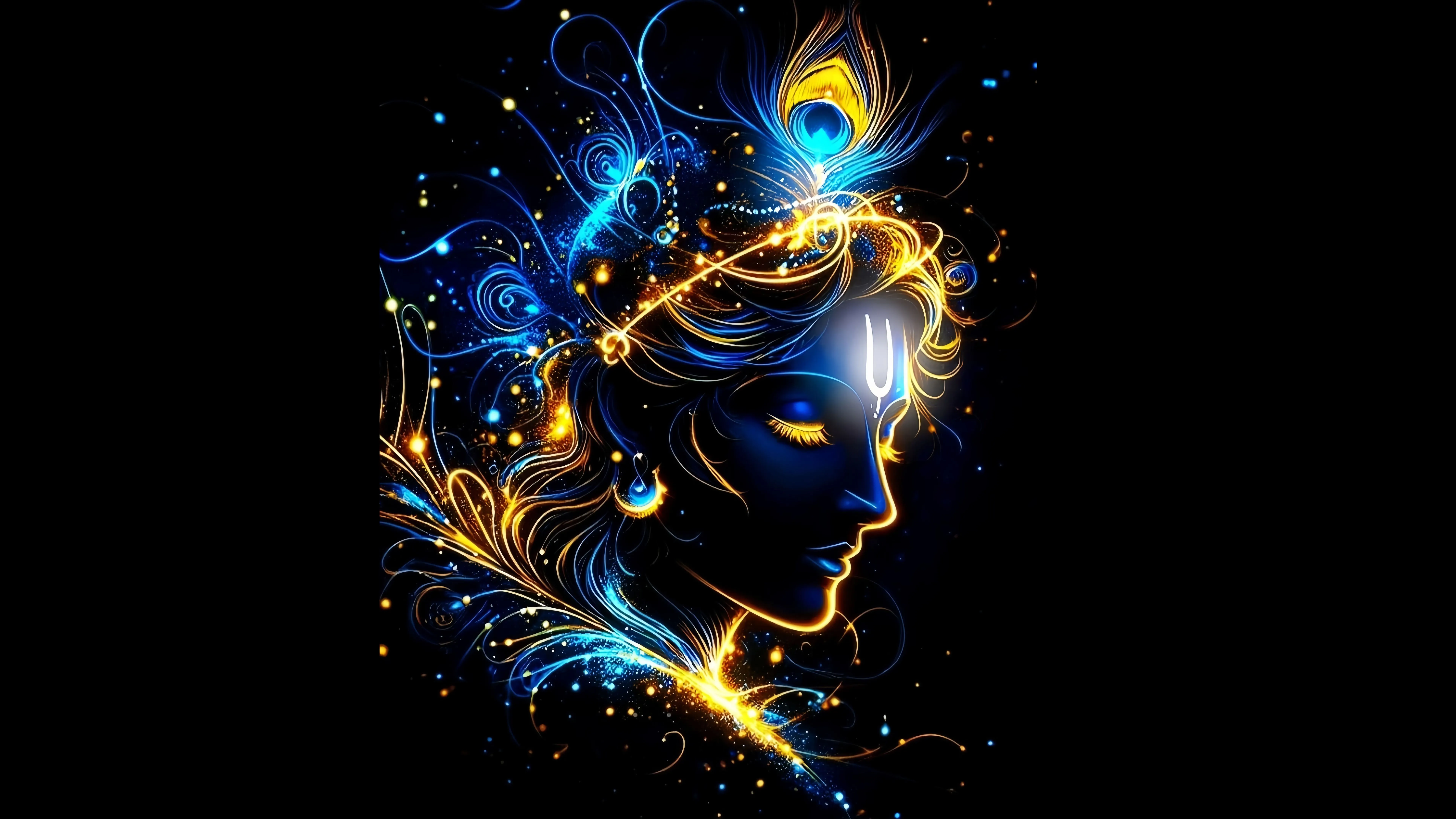 Lord Krishna Wallpaper 4K, Black background, Hindu God, 5K