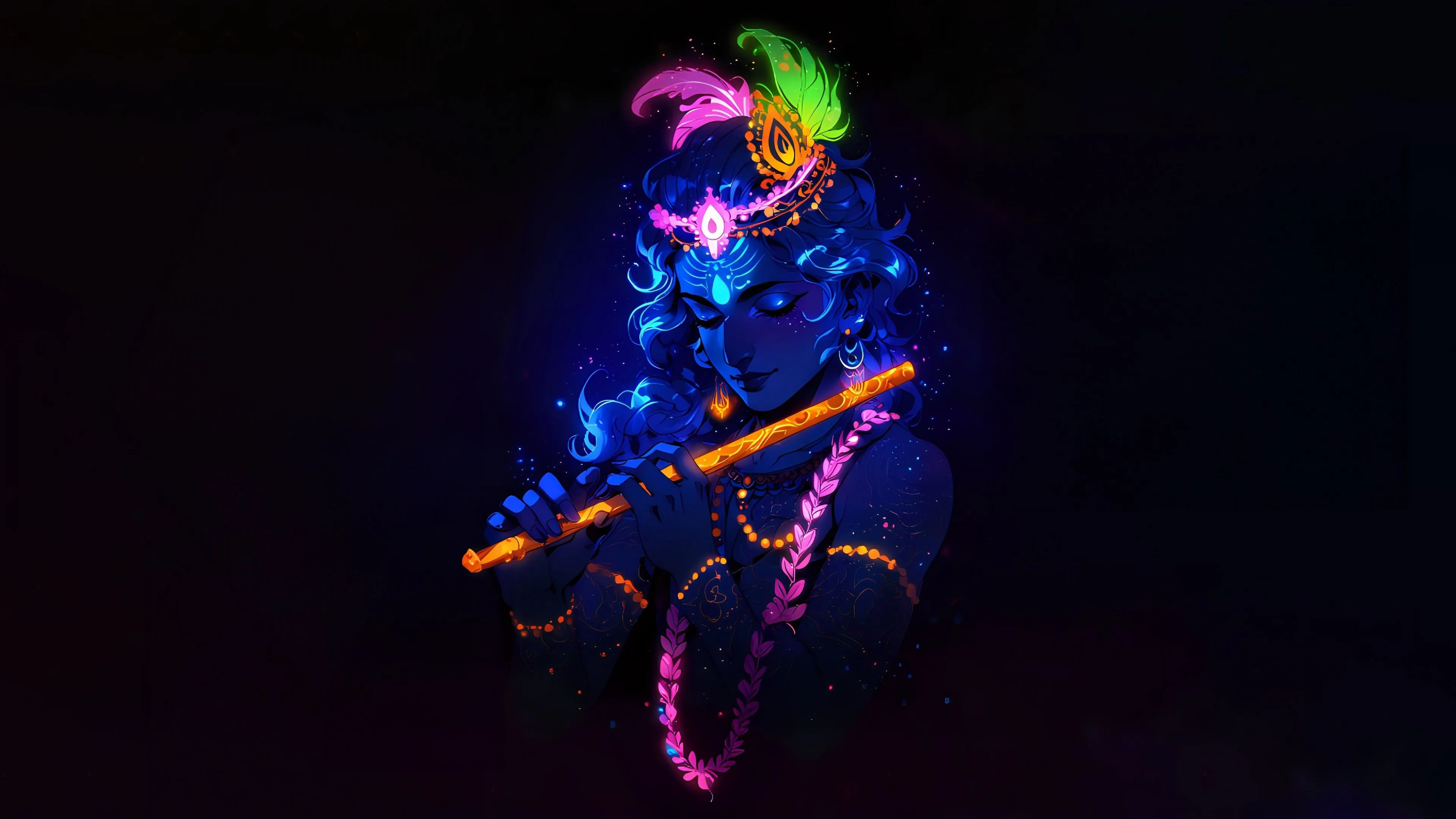 Lord Krishna Wallpaper 4K, Glowing, Hinduism, AMOLED, 5K