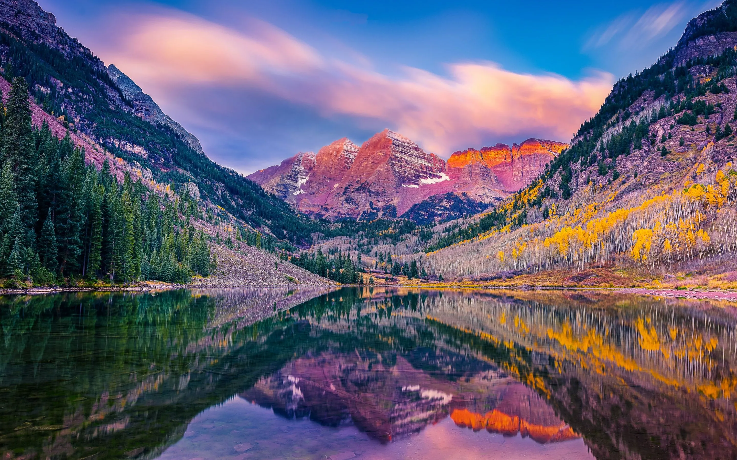 Maroon Bells Wallpaper 4K, Colorado, Elk Mountains