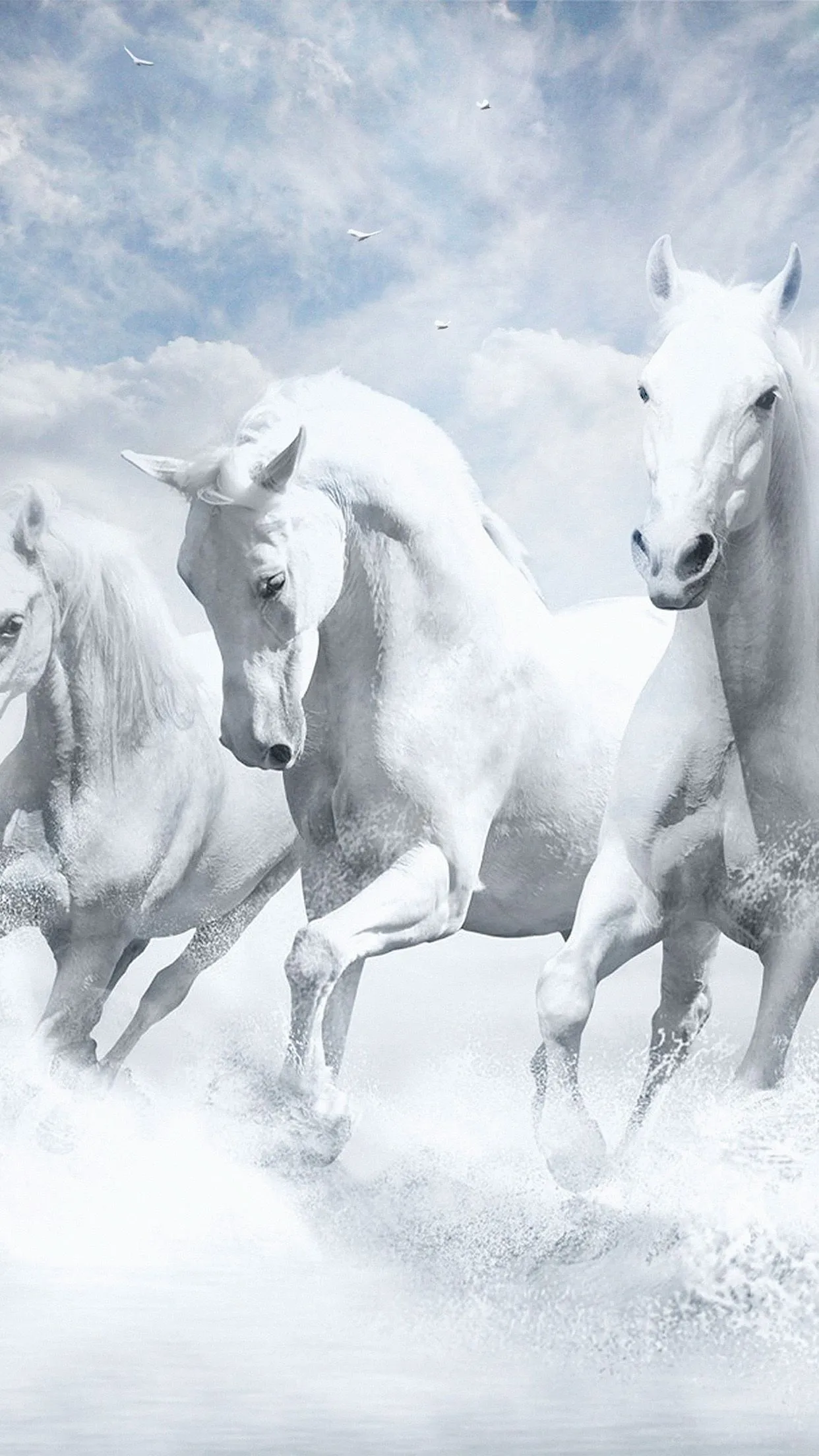 iPhone X wallpaper. white horses water sky illustration art