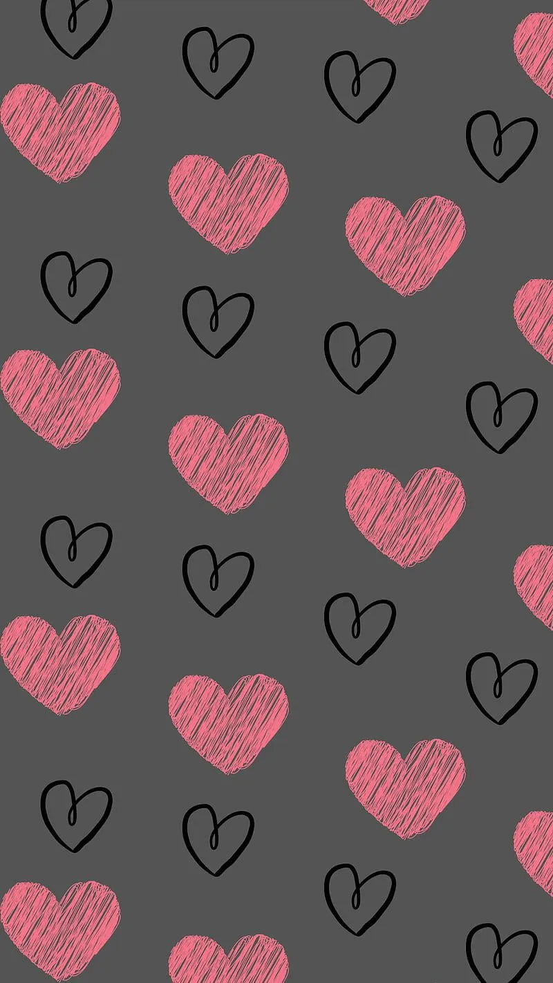 Hearts, black, cute, gray, gris, corazones, love, pattern, pink, simple, valentines, HD phone wallpaper
