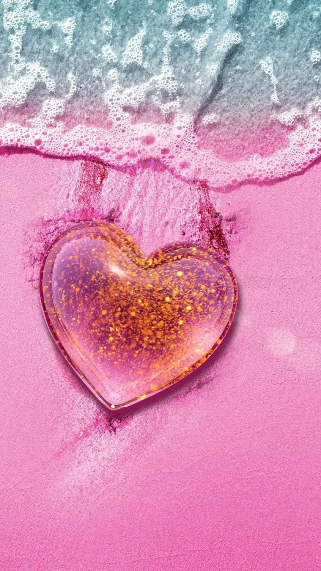 Love heart Wallpaper 4K, Beach, Pink background