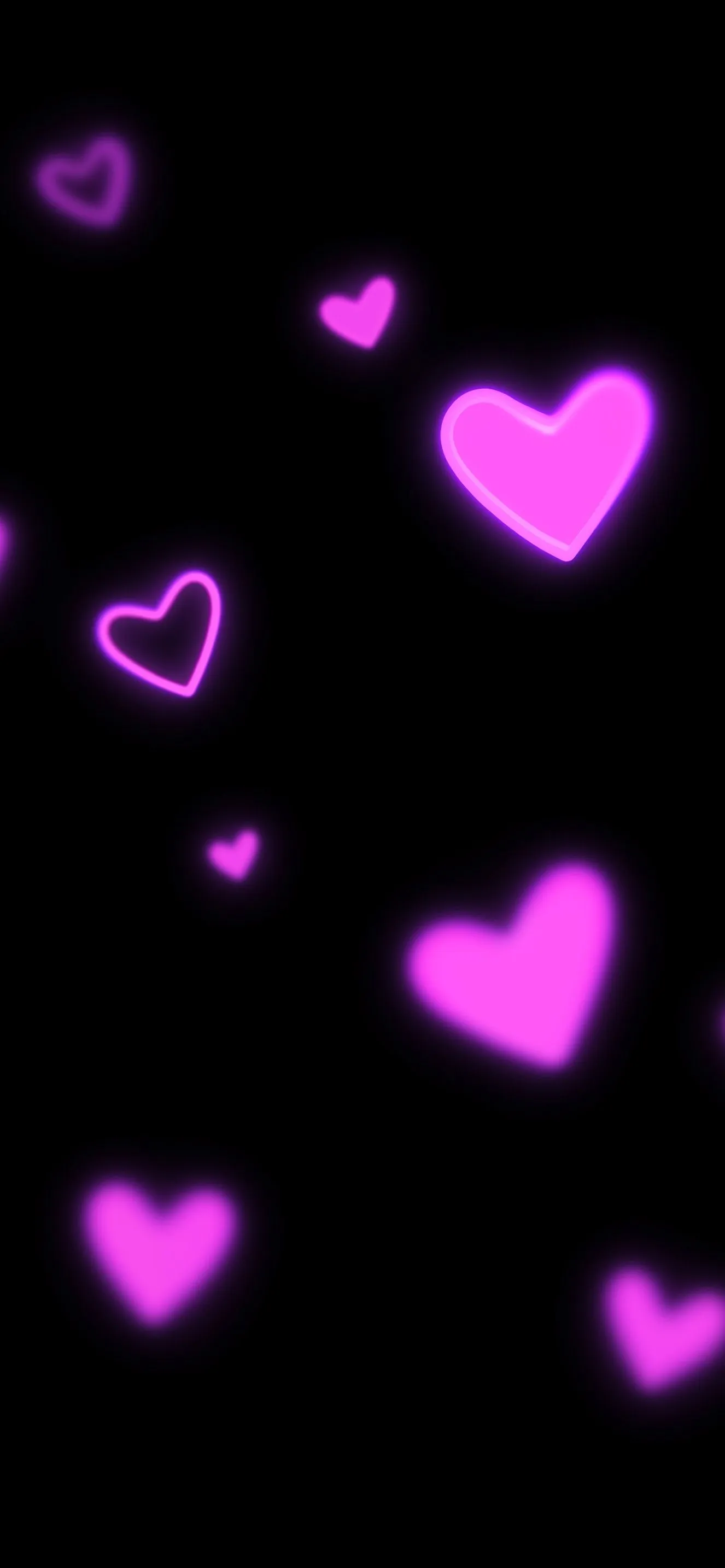 Neon Pink Hearts Aesthetic Black Phone Wallpaper
