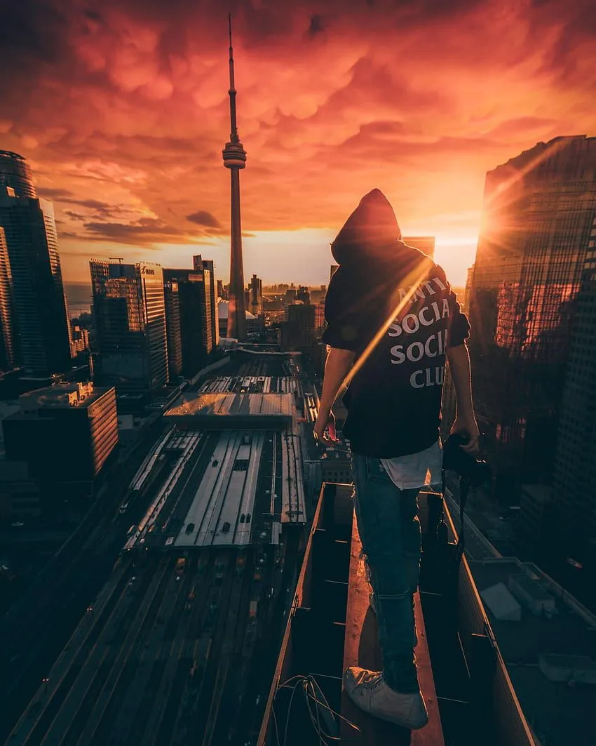 Sunset, City, View From Above, , , Overview, Review, Human, Person, Roof HD phone wallpaper
