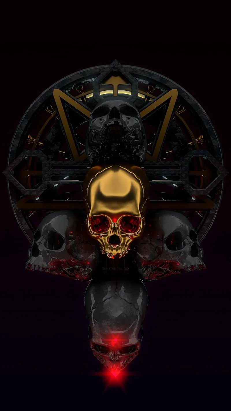 Ceremonial Skulls Gold, 3D, Gothic, TetriTek, art, black, cross, goth, halloween, HD phone wallpaper