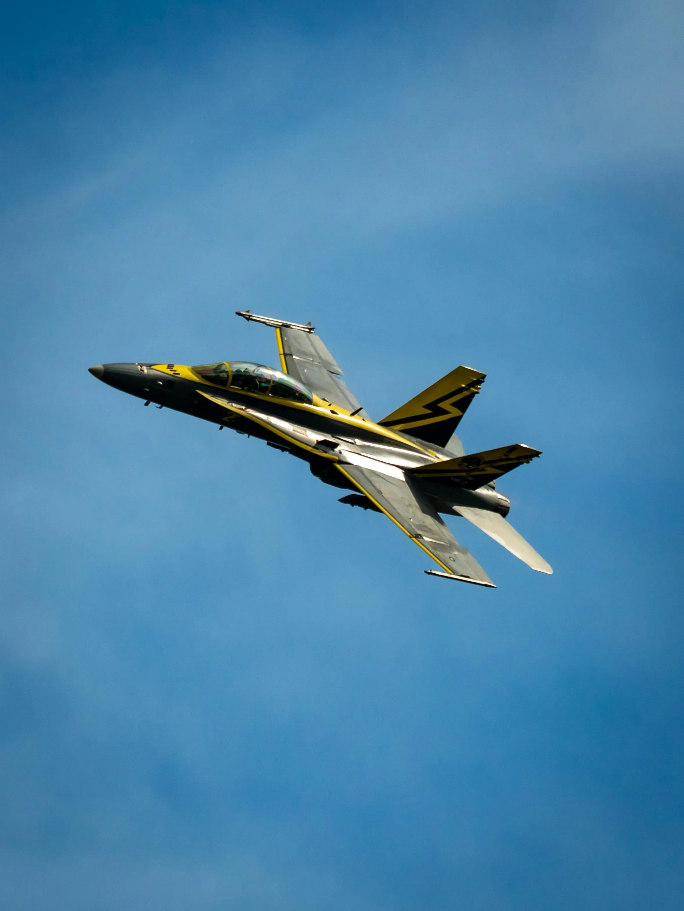 Dynamic Jet Fighter In Blue Sky Mid Flight · Free