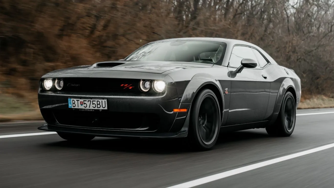 Download wallpaper 1366x768 dodge challenger, dodge, car, muscle car, gray, road tablet, laptop HD background