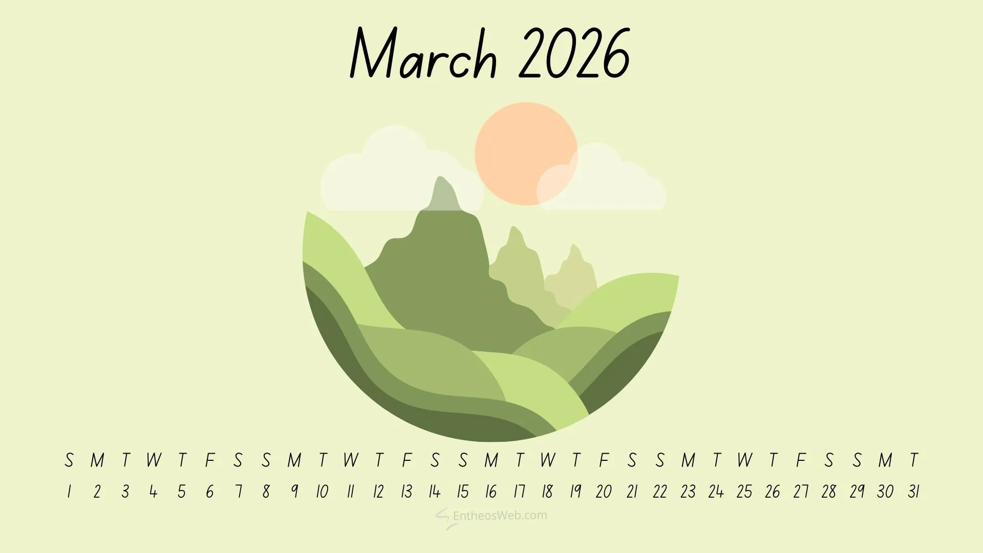 March 2026 Calendar Desktop Wallpaper EntheosWeb
