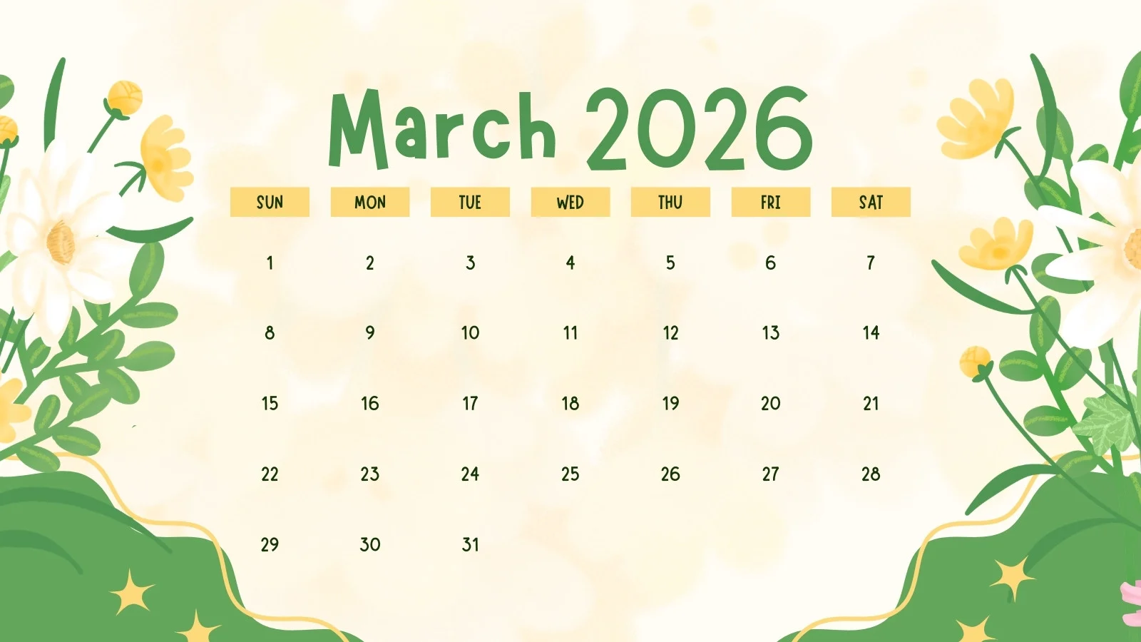 Free to edit and print March 2026 calendar