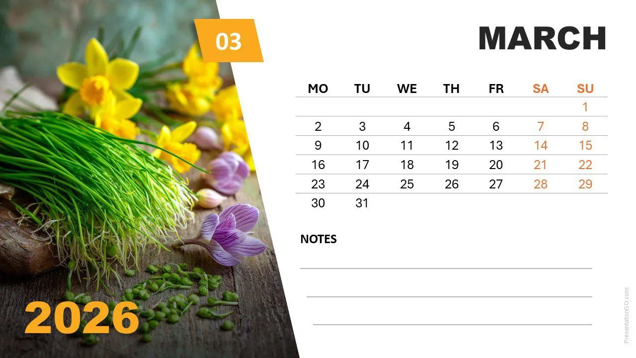 2026 Seasonal Photo Calendar (Monday Start) for PowerPoint