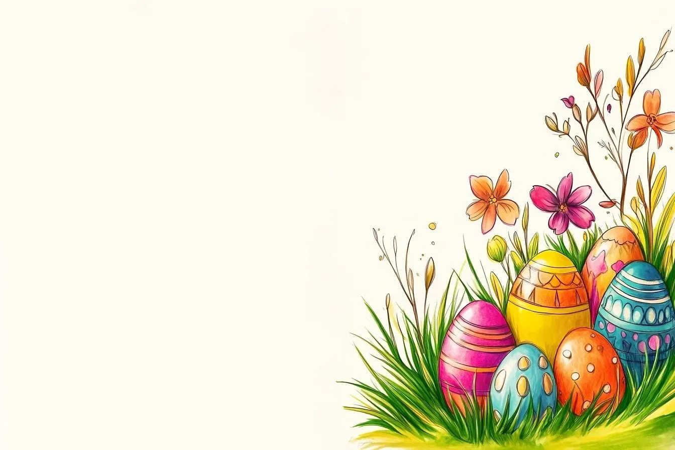 Free picture: Easter illustration with decorative eggs in modern colorful style with bright background