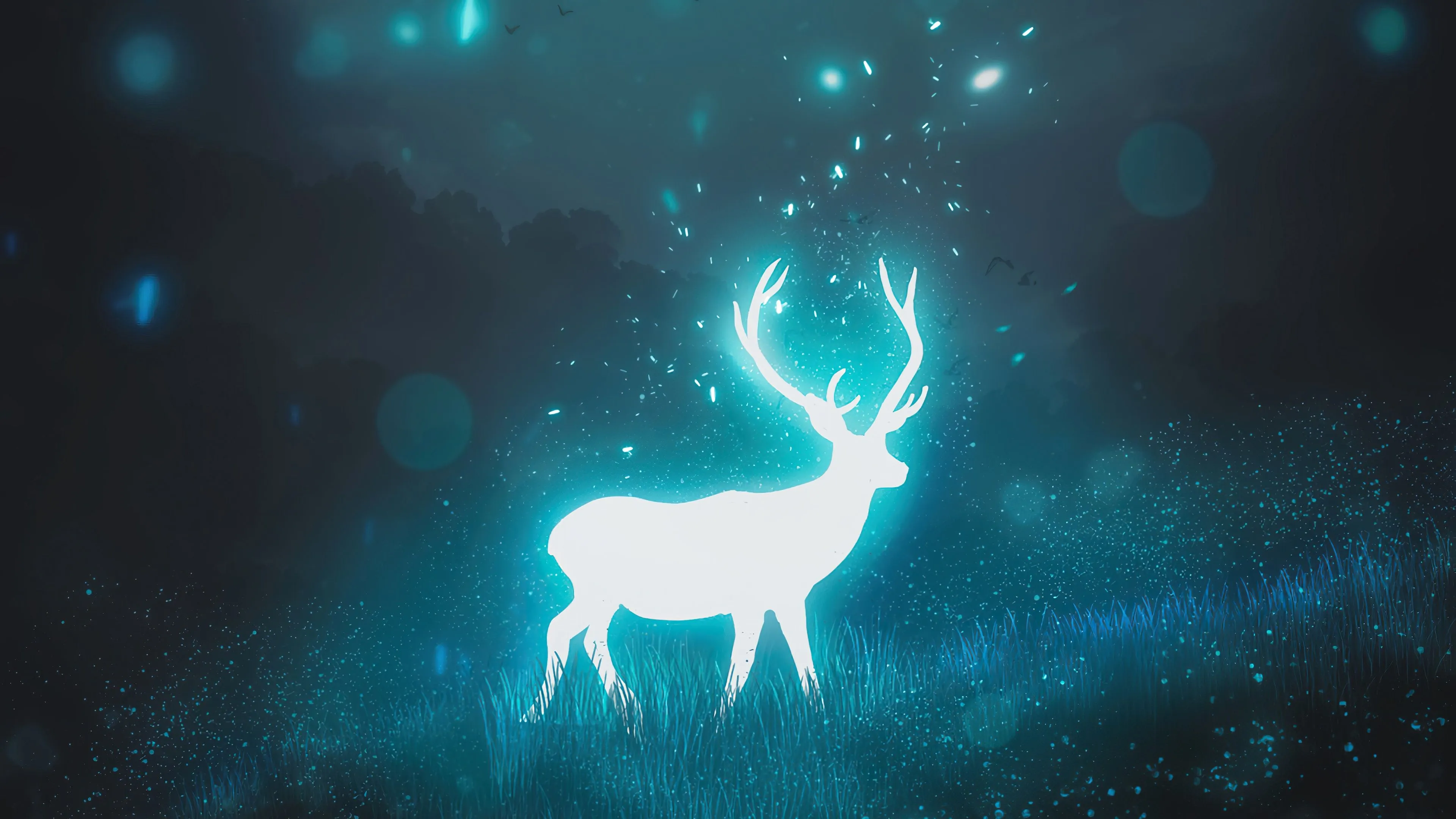 night, moon light, fantasy, deer, 4k, HD Wallpaper