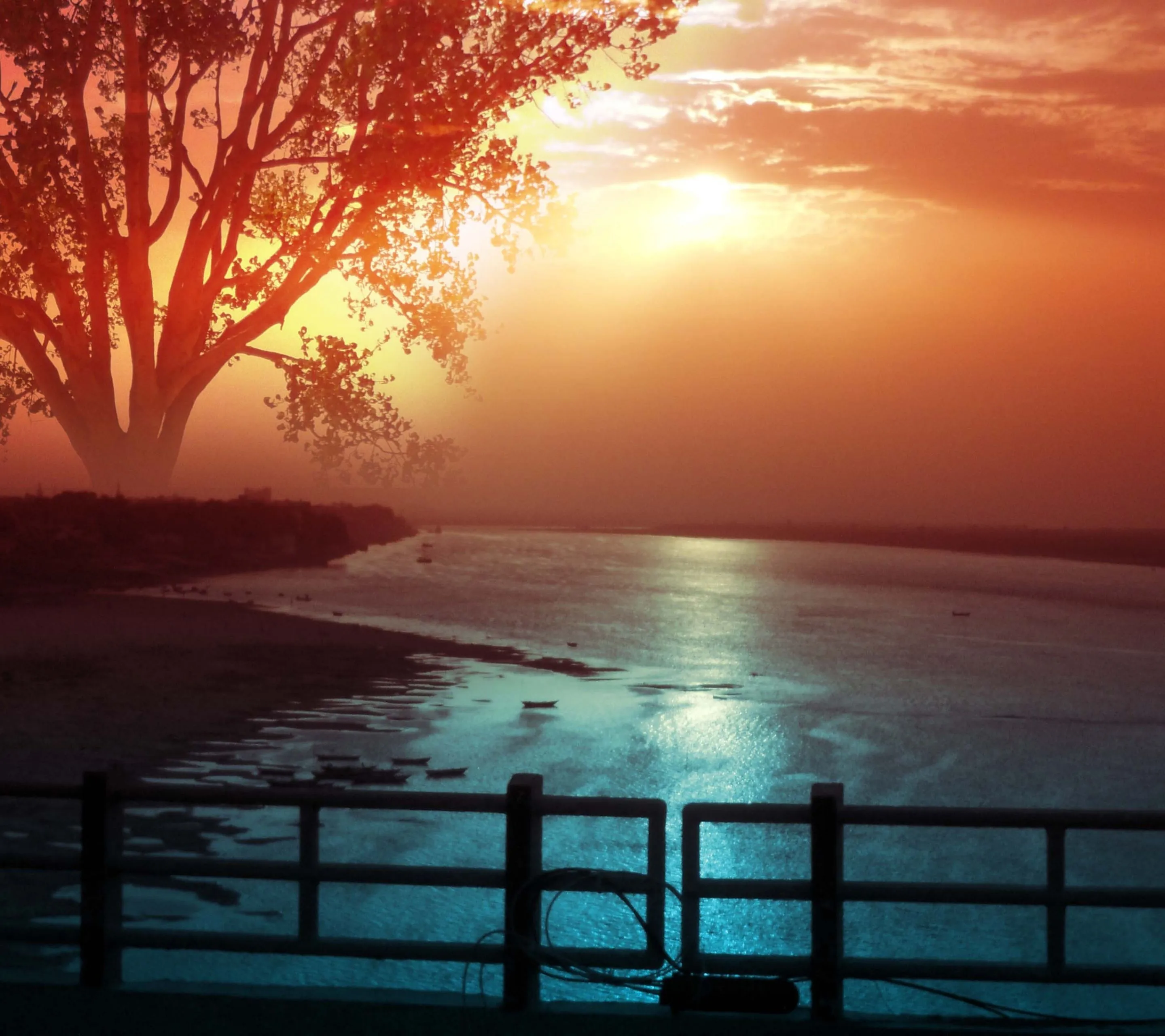 Desktop wallpaper: Photography, Sunset, River, Glow, Sunlight, Sun, Tree, Magical, Fantasy, Light 4K free download for PC. 1224701
