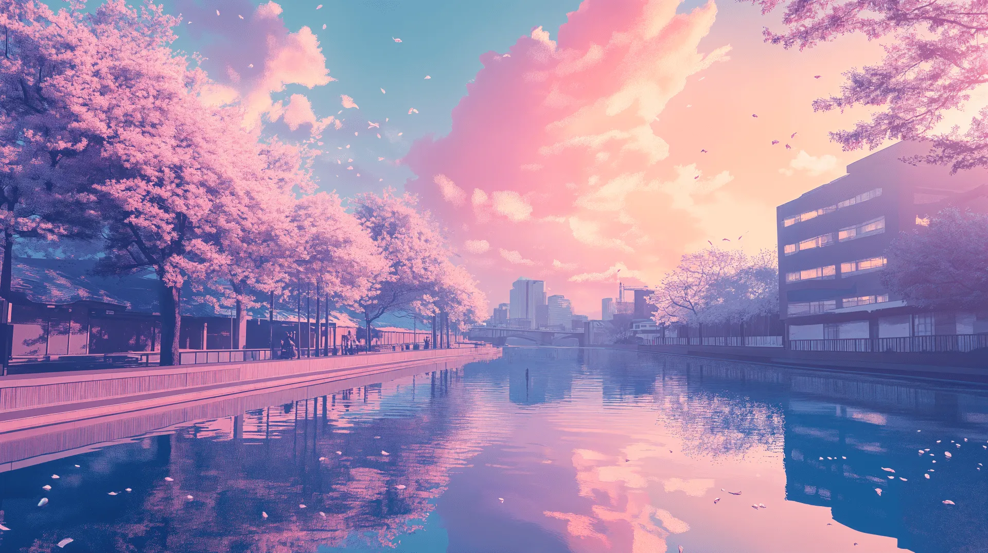 Pastel Dreams: Anime City Reflections in 4K Ultra HD Wallpaper