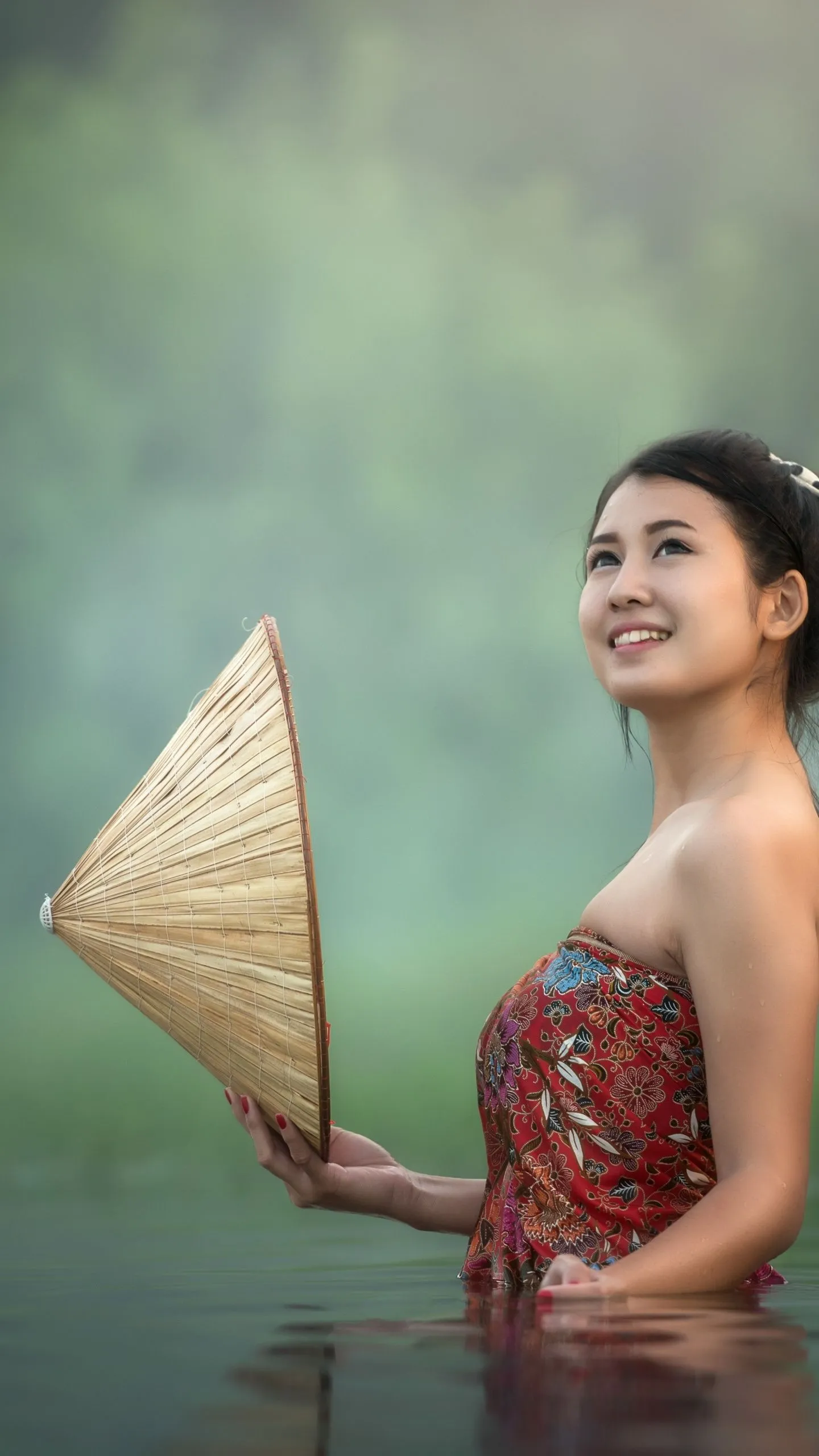 Asian Girl Wallpaper 4K, 5K, Teen, Lake, Pond, Bath time