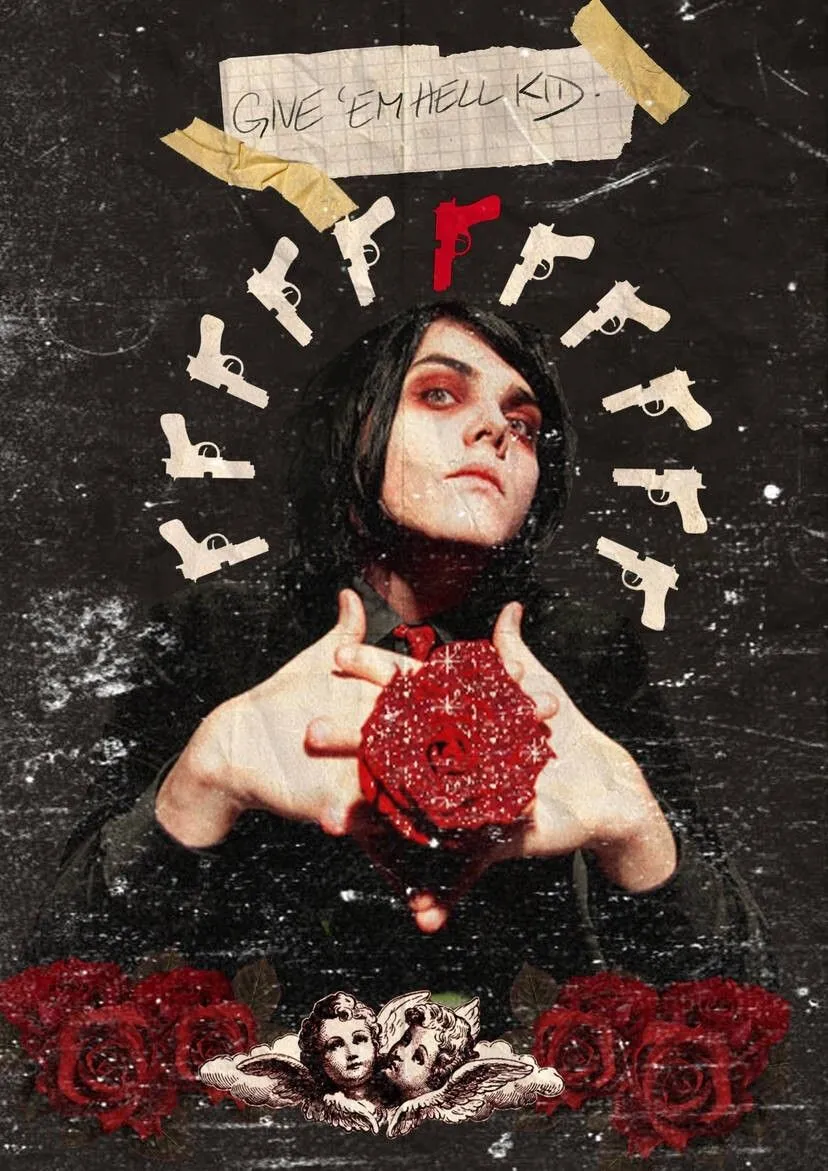 MY CHEMICAL ROMANCE GERARD WAY POSTER PRINT ANGEL & ROSES GIVE EM HELL KID MCR