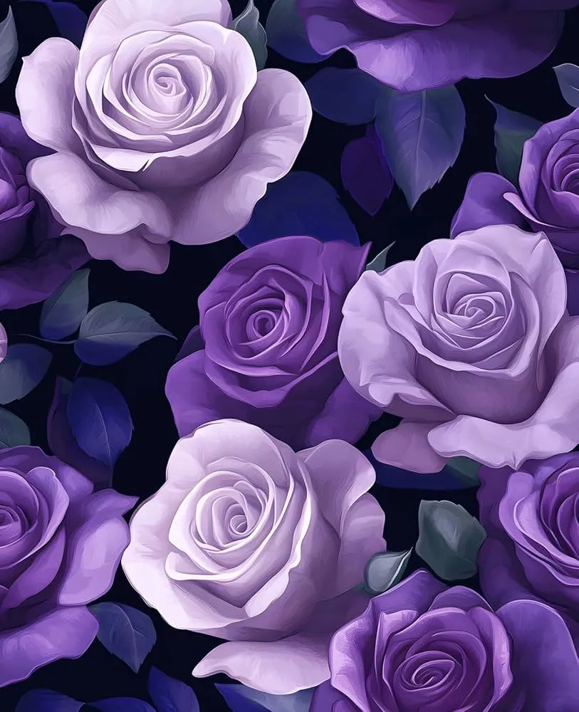 VOLEAAR Purple Peel and Stick Wallpaper, Vintage Purple Rose Floral Pattern Wallpaper, Dark Romance Flower Self Adhesive Contact Paper Wall Decor for Bedroom Bathroom Drawer Bookshelf 17.5In x 9.8Ft