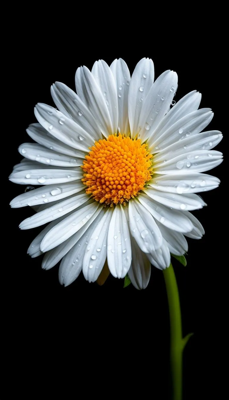 Elegant Daisy Flower Close Up Against Black Background Mobile Wallpaper