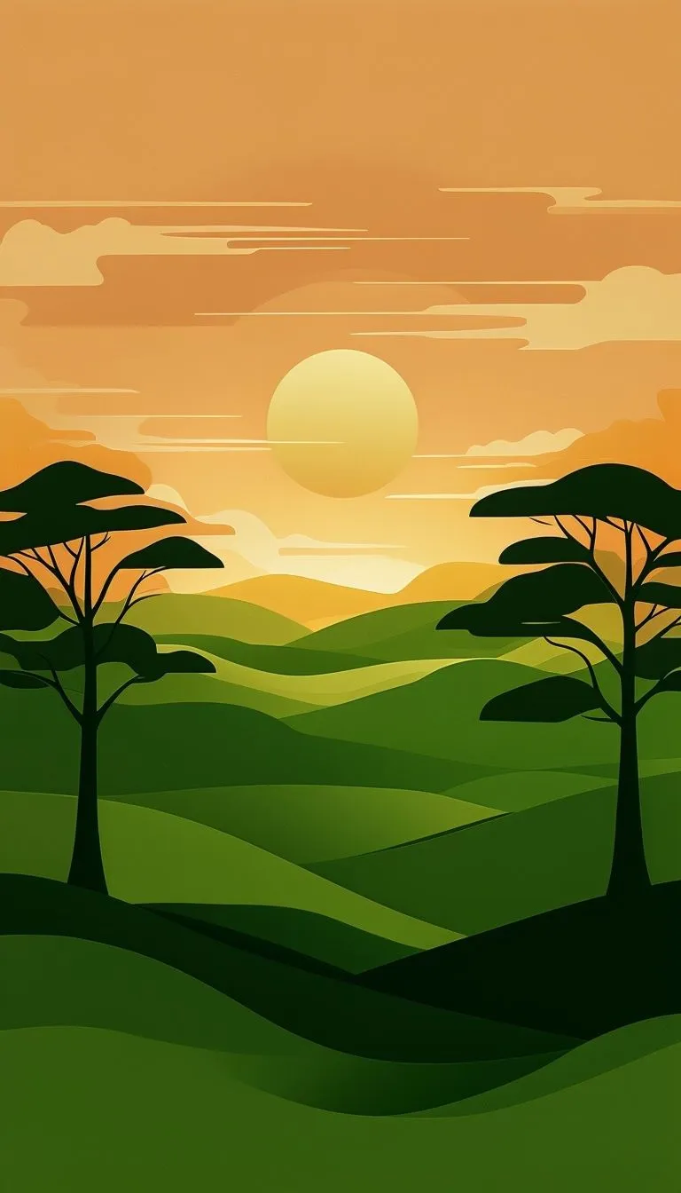 Sunny Cartoon Landscape with Tree and Bench Virtual Background
