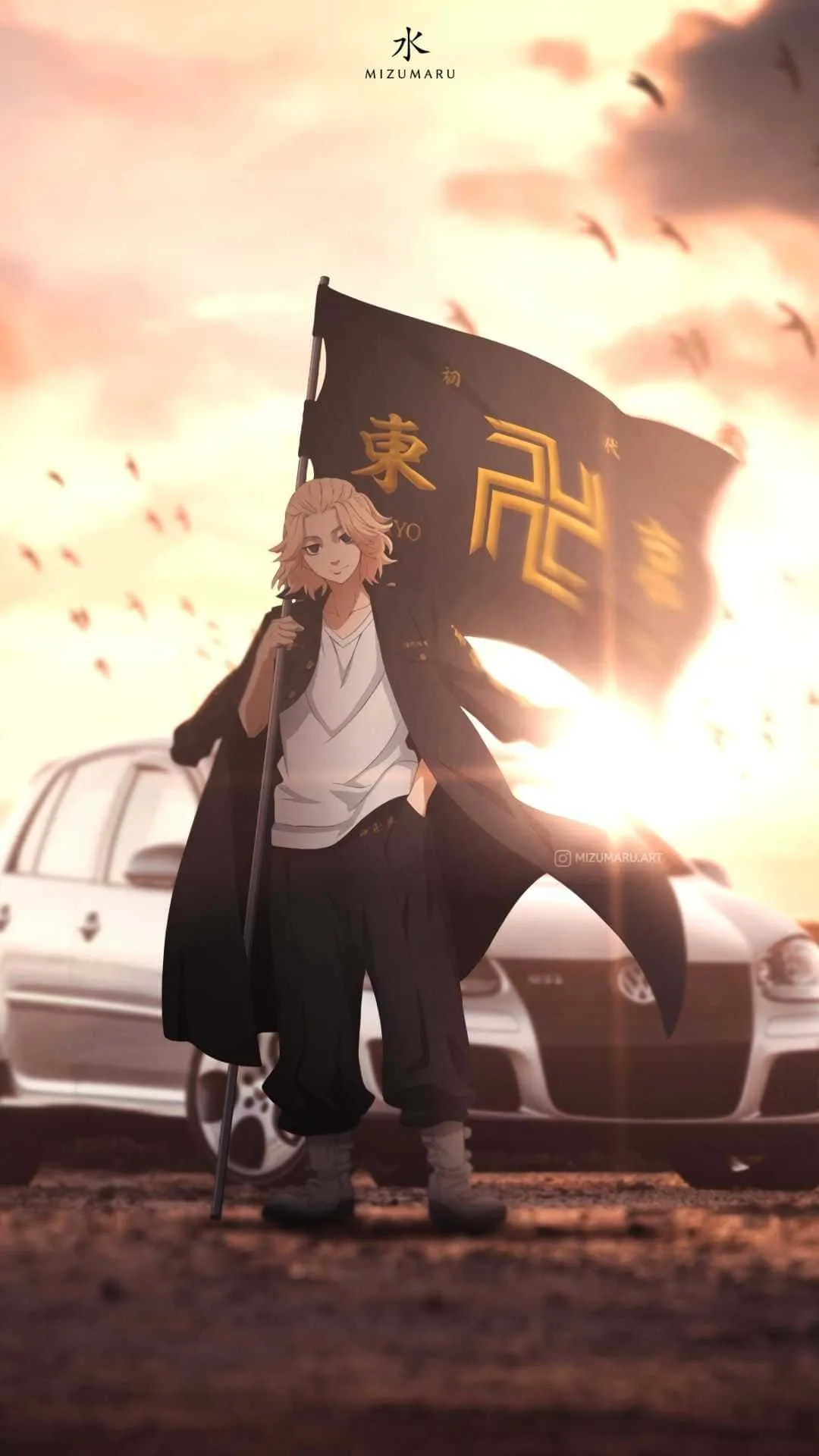 Download Mikey Tokyo Revengers Anime Holding Flag Wallpaper