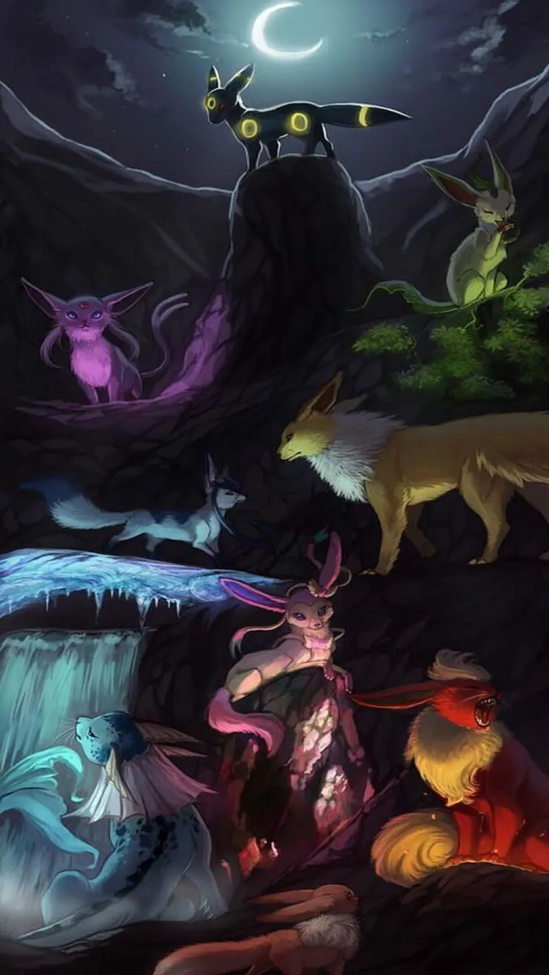 Evee evolution, animal, anime, HD phone wallpaper