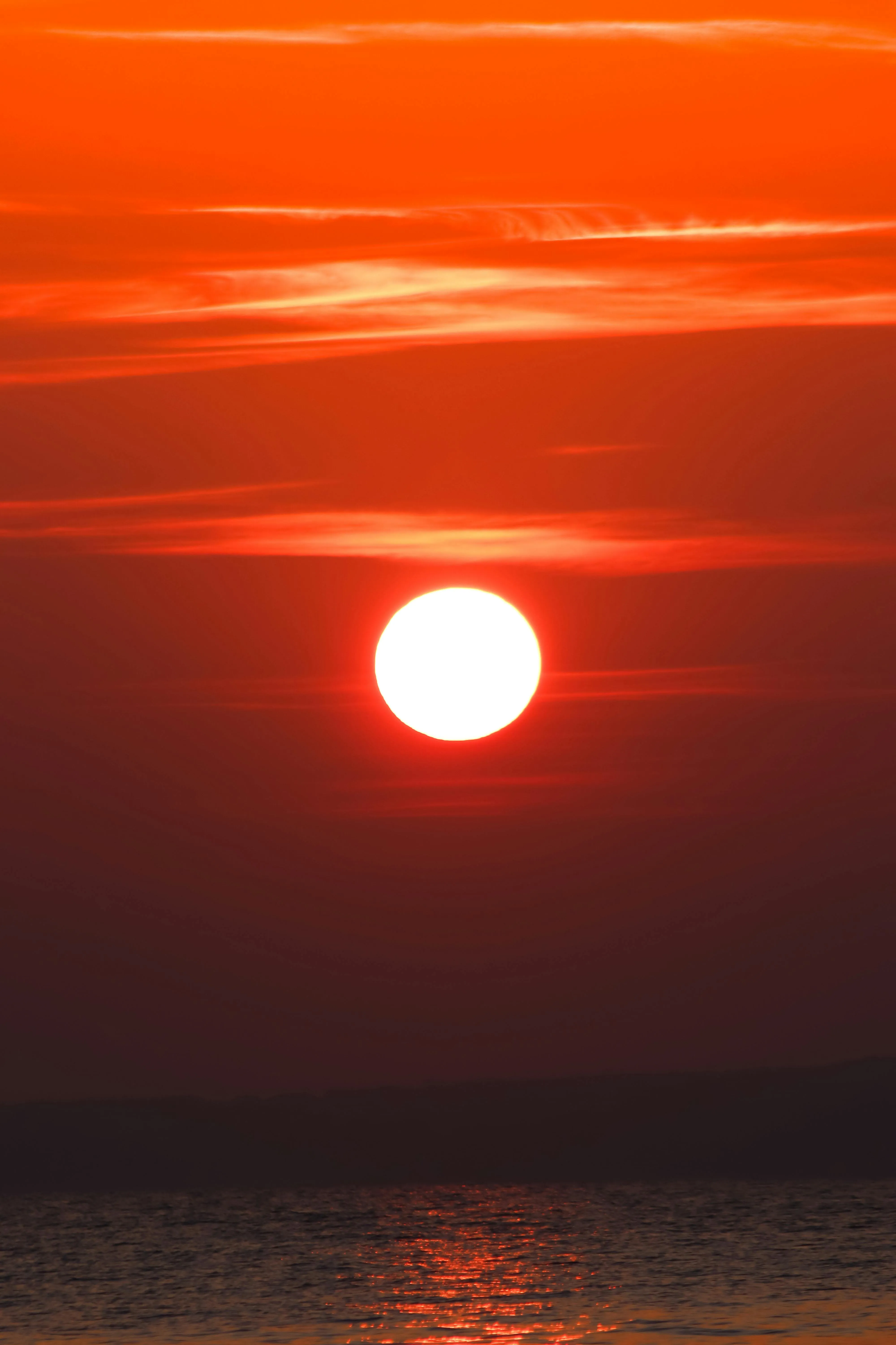 Sun in Red Sky over Sea · Free