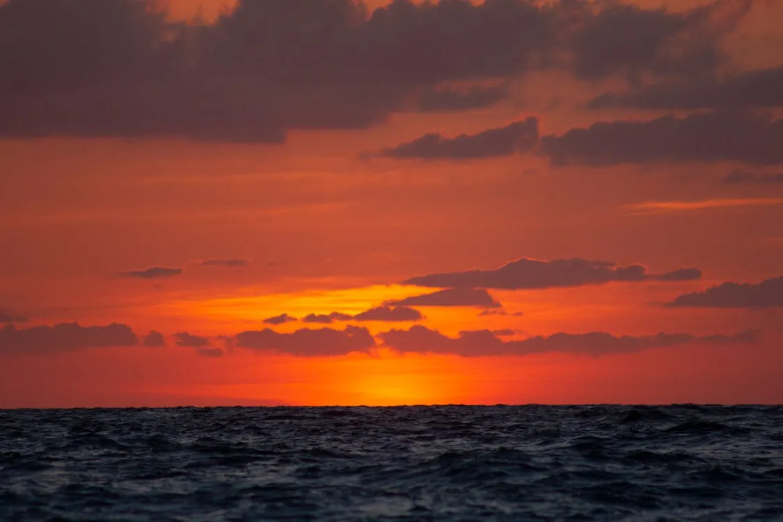 Red Sky with dark Clouds over the Sea during Sunset · Free