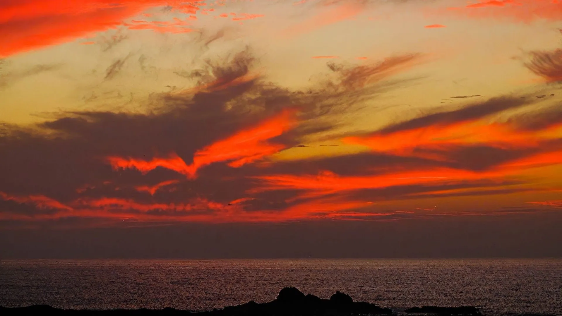 sunset, sky, sea, clouds, nature red sky dark wallpaper, background HD dark background Wallpaper